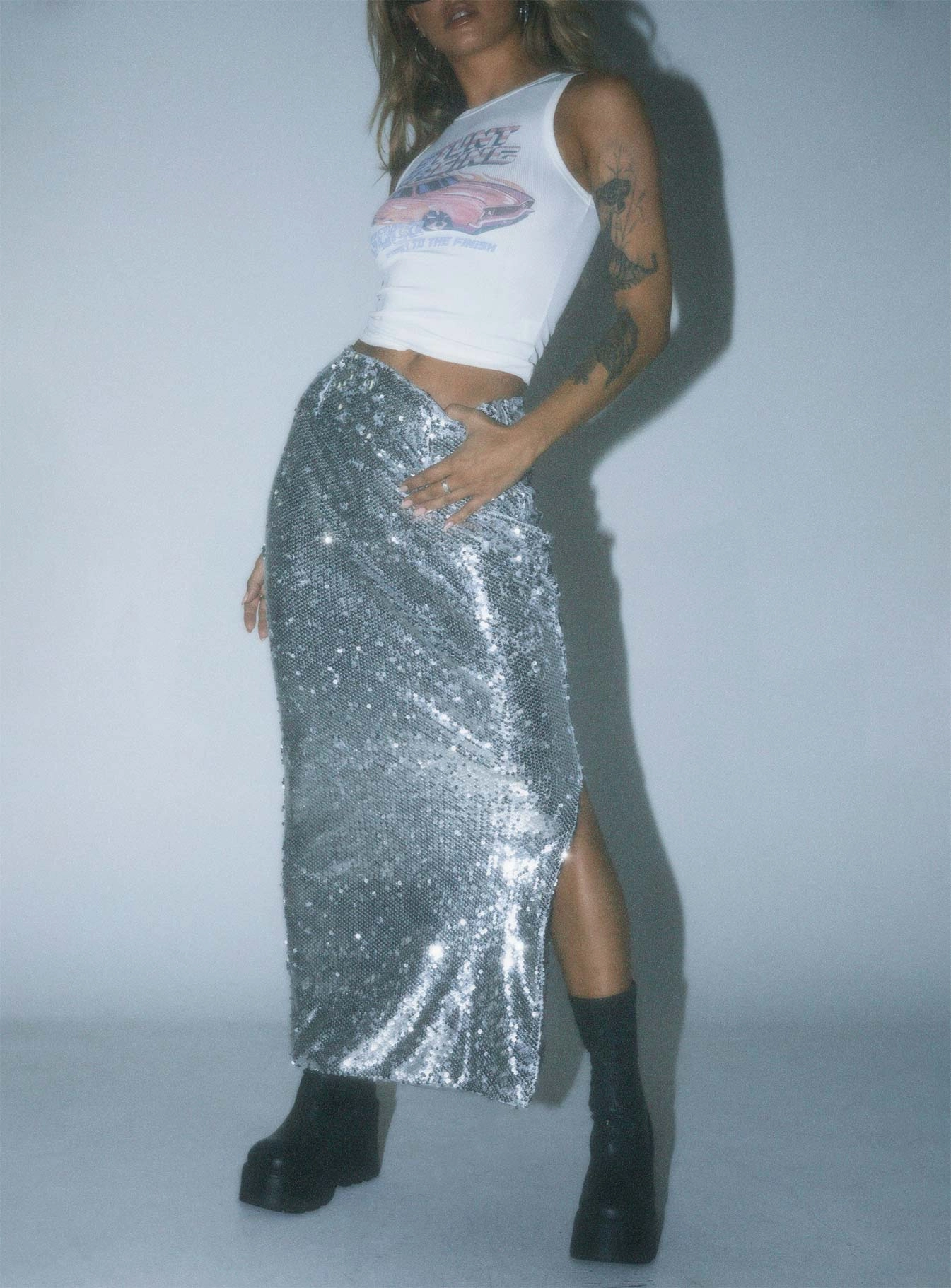 Non Irritating Texture Alyce Maxi Skirt Silver