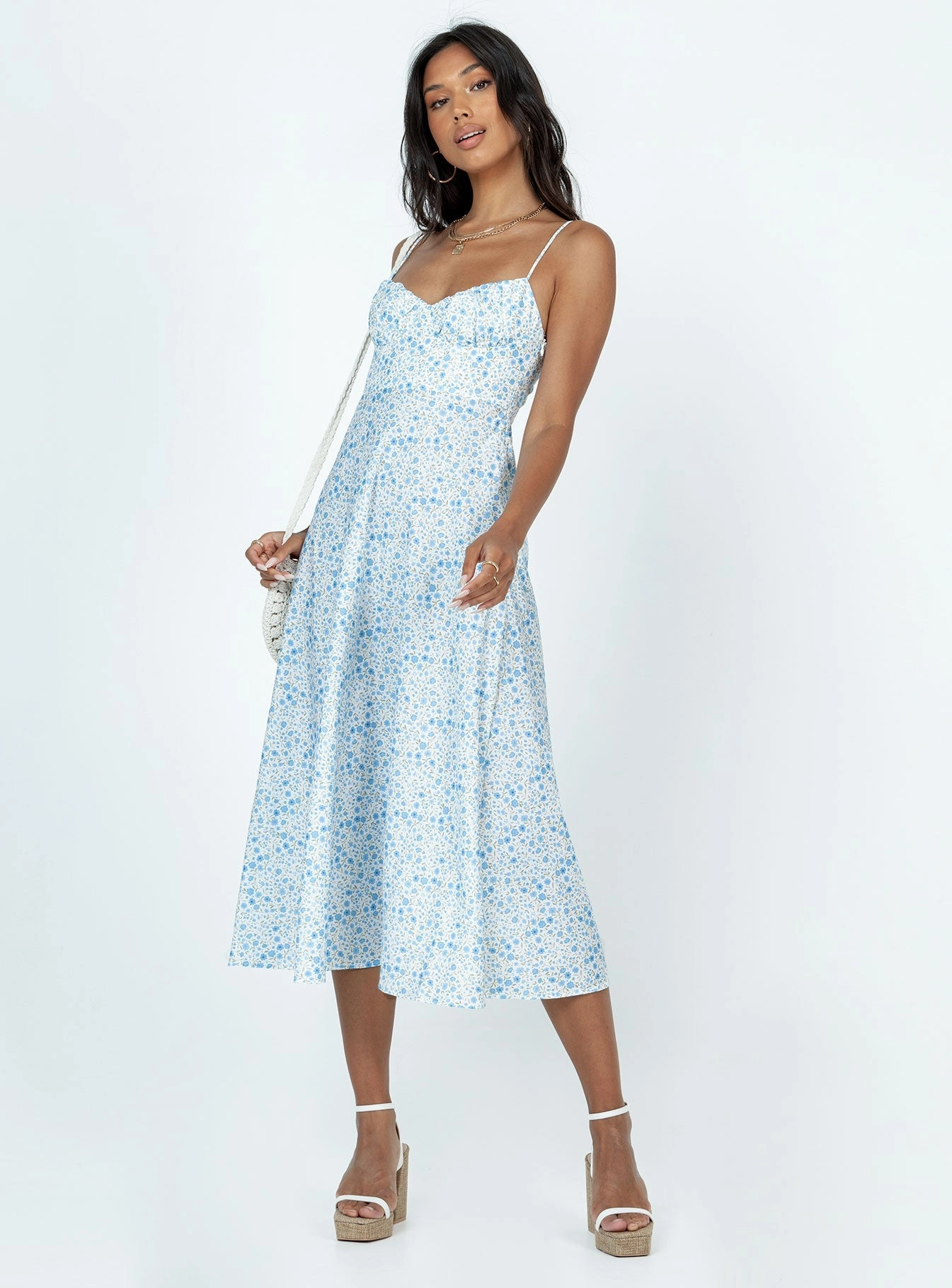 Amara Midi Dress Blue Multi Fresh Flow Light material