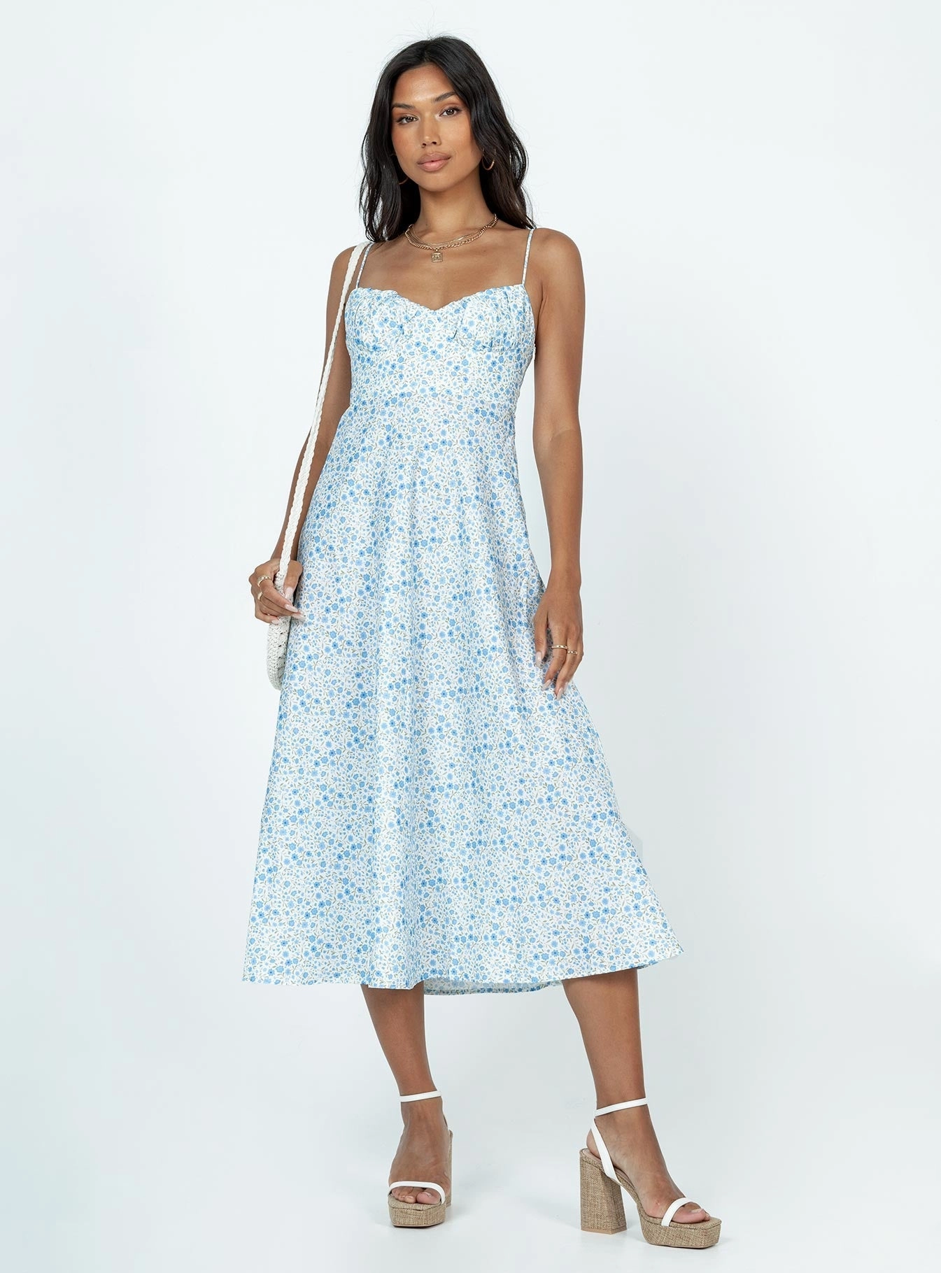 Amara Midi Dress Blue Multi Party Perfect Polished Finish