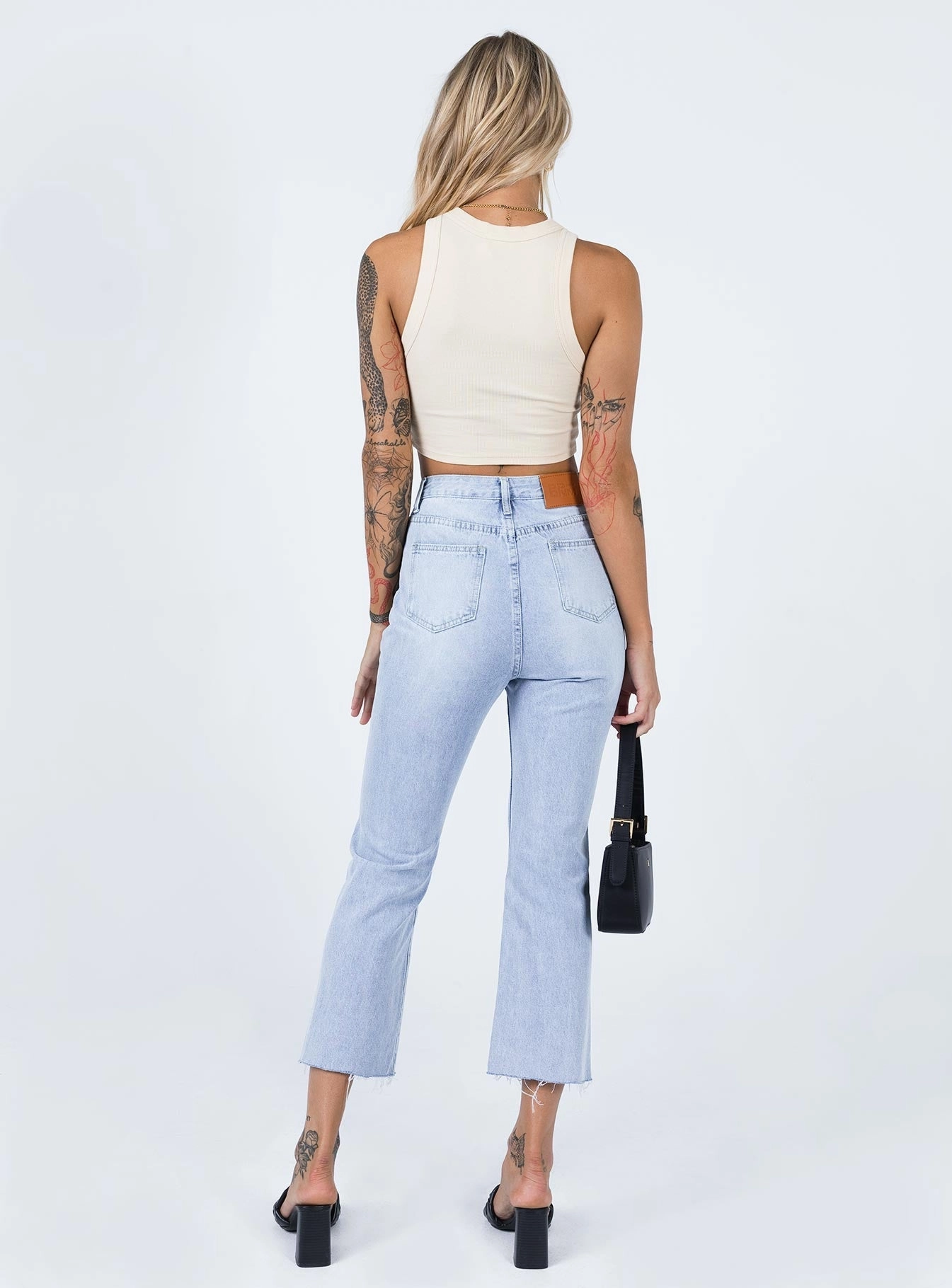 Neutral Outfit Piece Winter Warmth Minimalist Angela Cropped Jeans Light Wash Denim