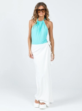 Anisha Tie Maxi Skirt White Two Tone Trim