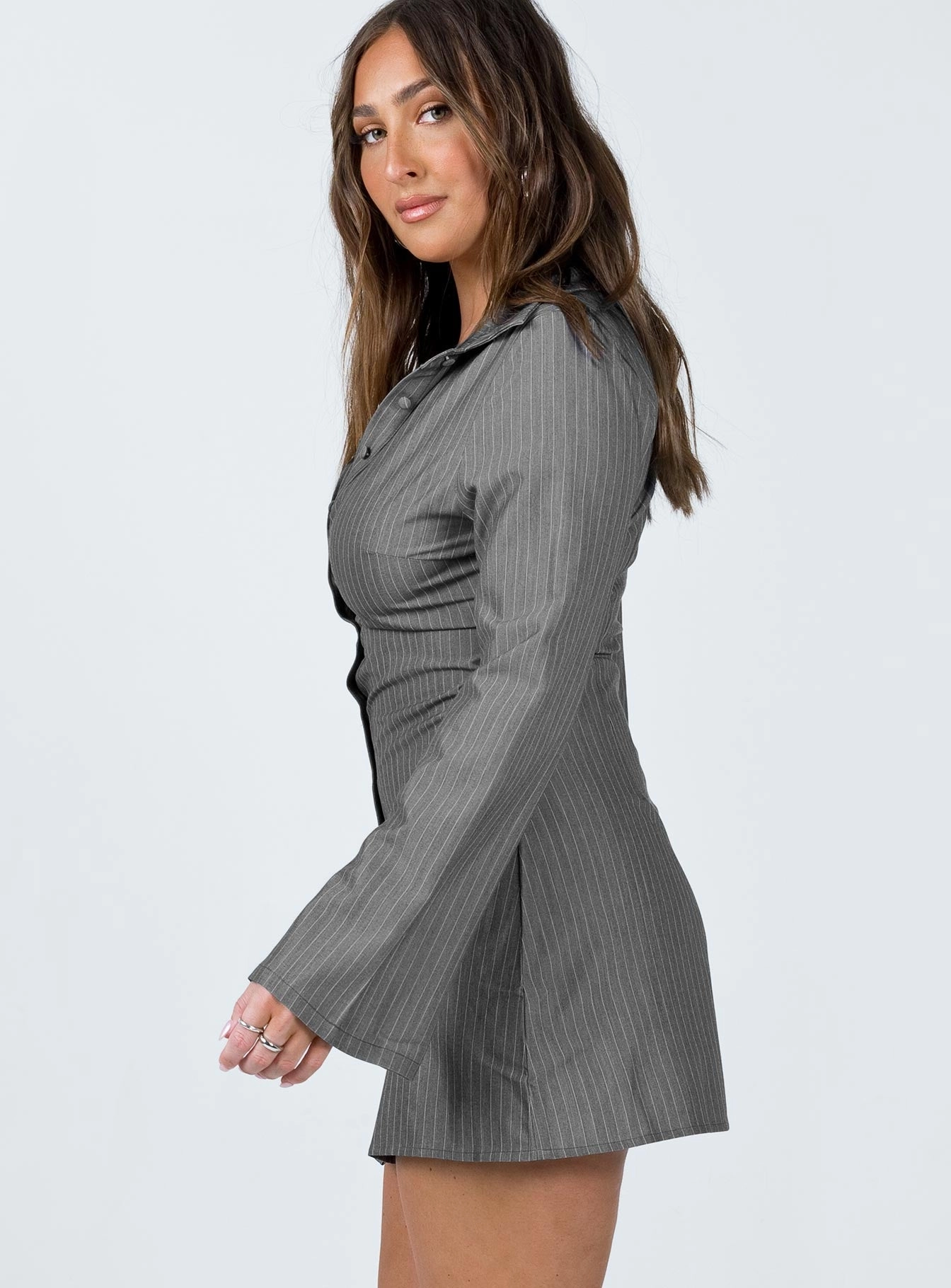 Anni Pin Stripe Mini Dress Grey Gender Fluid