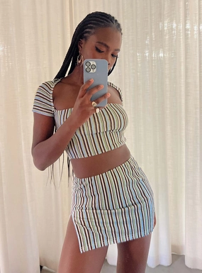 Wool blend Sequined Finish Anni Stripe Mini Skirt Multi