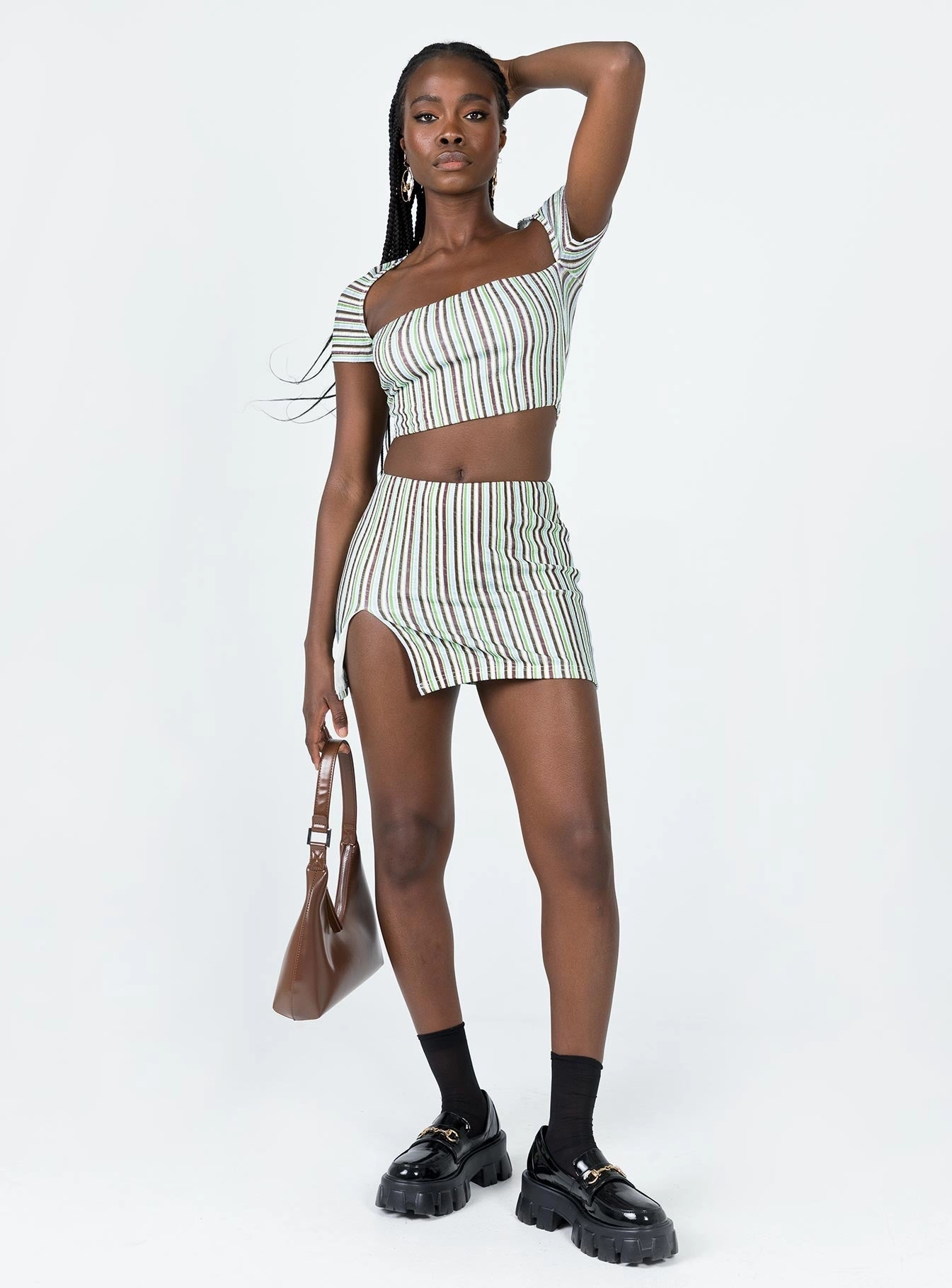 Anni Stripe Mini Skirt Multi Satin feel Pleated Construction