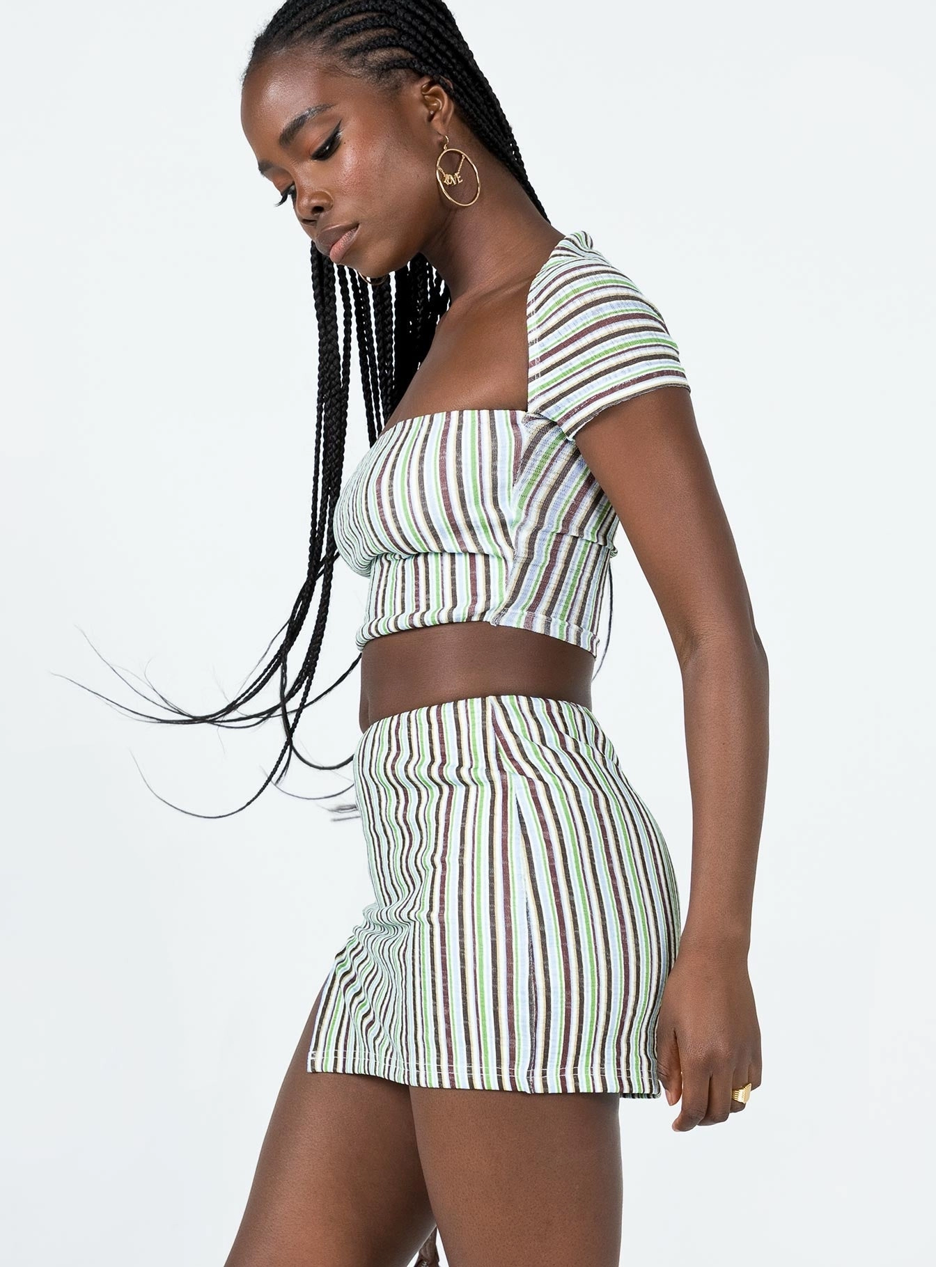 Anni Stripe Mini Skirt Multi Removable Belt Style Staple