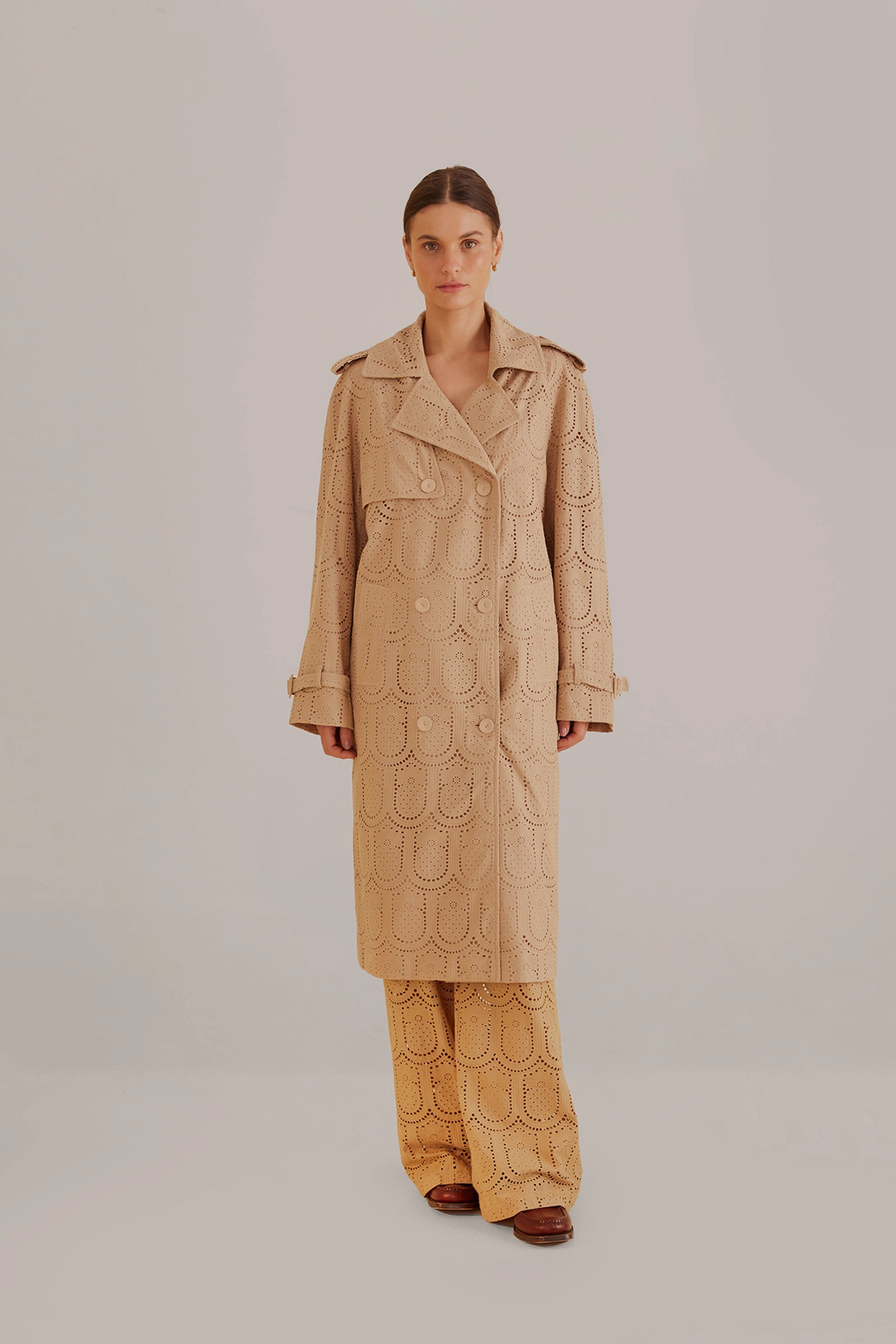 Khaki Pineapple Cotton Eyelet Trench Coat Survival Use
