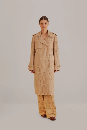 Khaki Pineapple Cotton Eyelet Trench Coat Survival Use