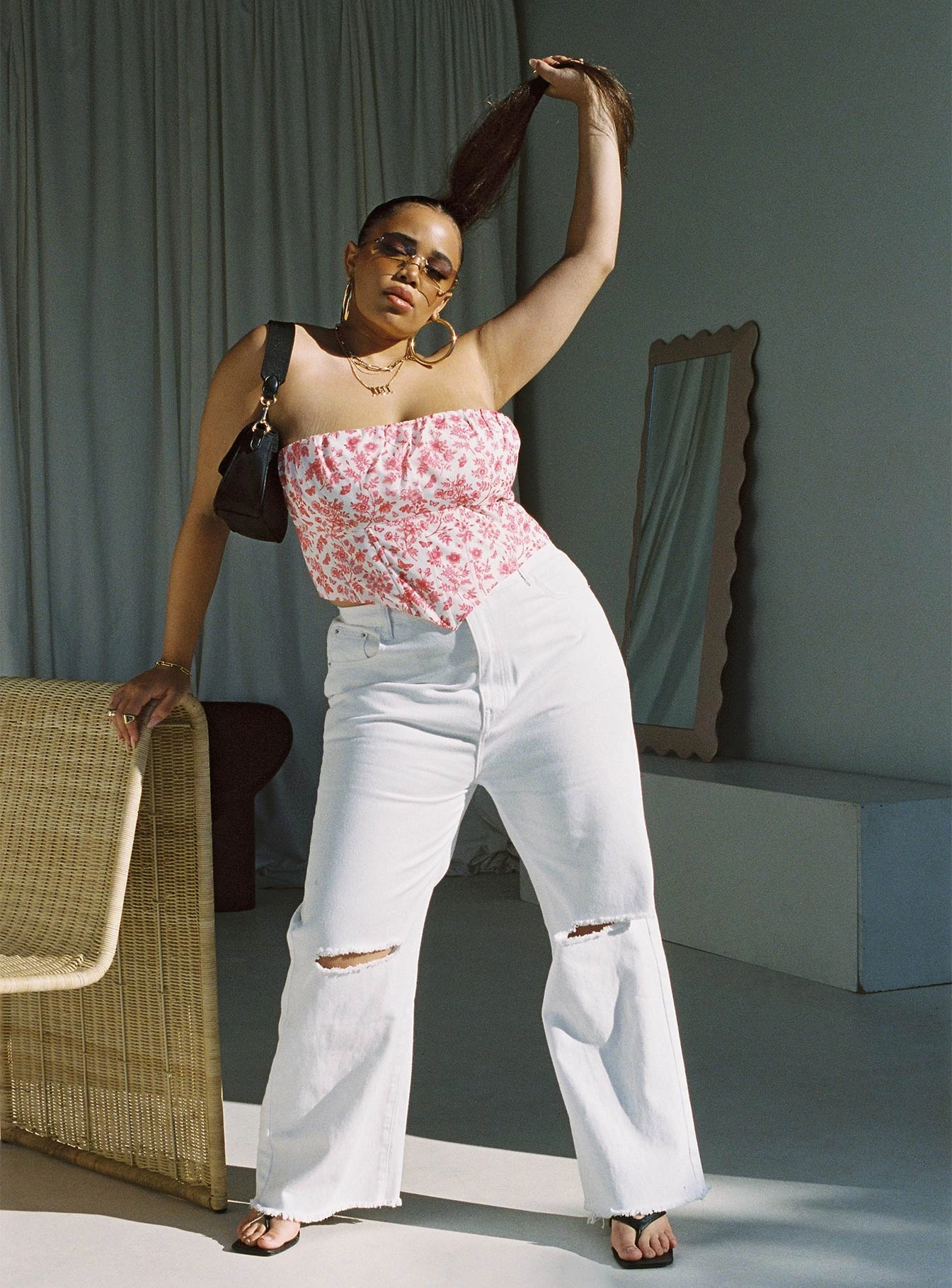 Color Lock Technology Formal City Walk Party Look Cece Hammer Wide Leg Knee Rip Jeans White Denim Curve