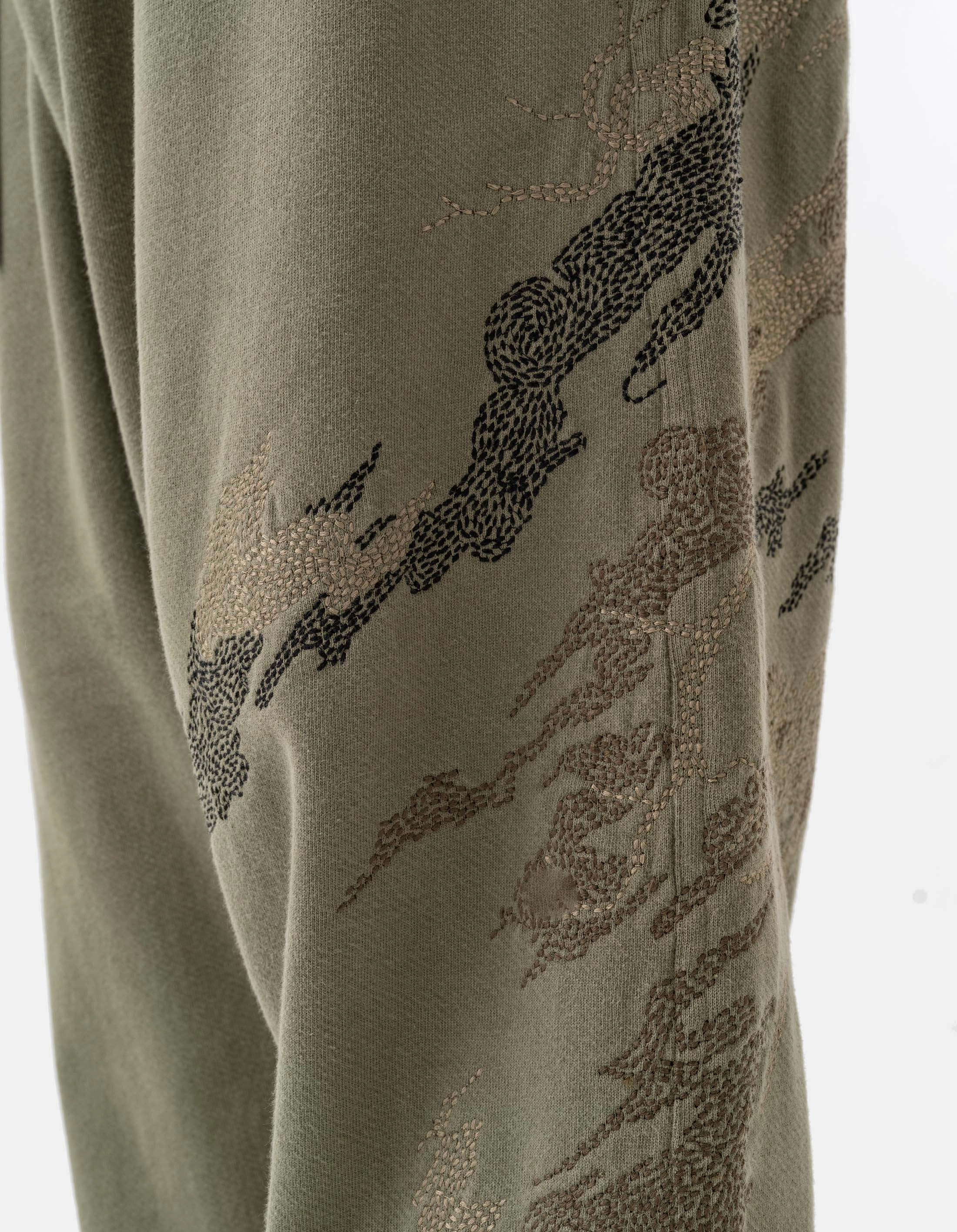 Street Ready 6202 Sashiko Bonsai Asym Sweatpants Olive OG-107F