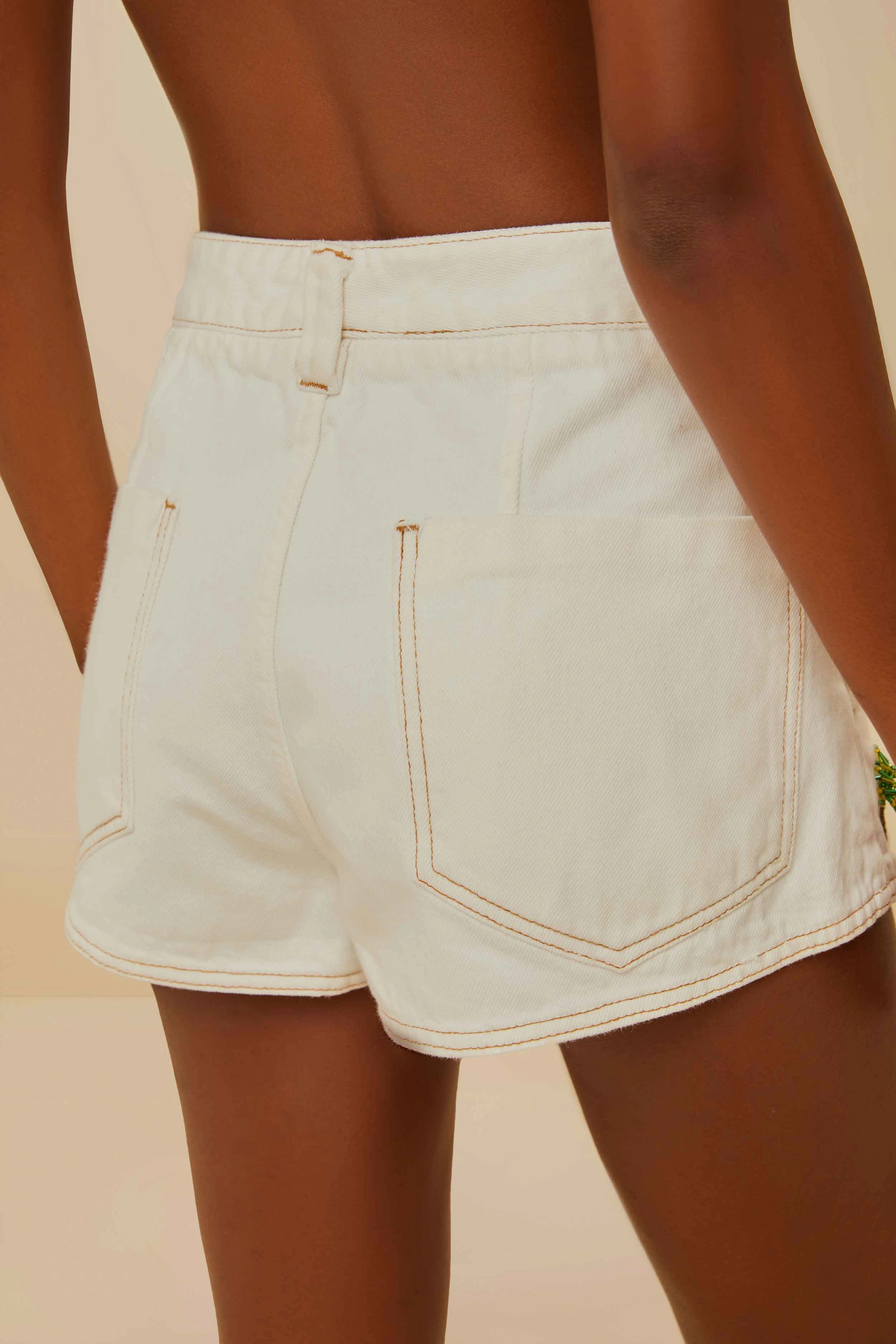 Off-White Embroidered Coconut Tree Shorts Comfortable Style