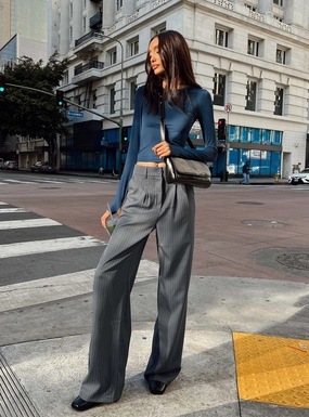 Slim Waist Dynamic Flex Panels Archer Pants Pinstripe Grey