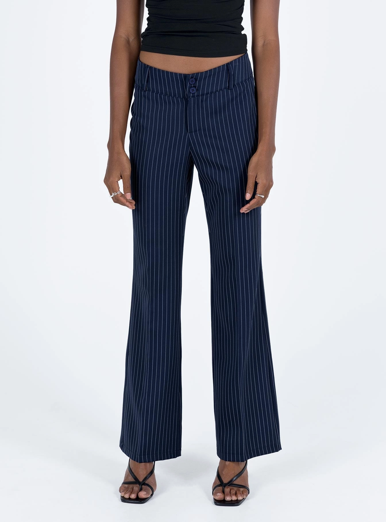 Archette Pant Navy Pinstripe stain resistant coating NoiseReducingFabric