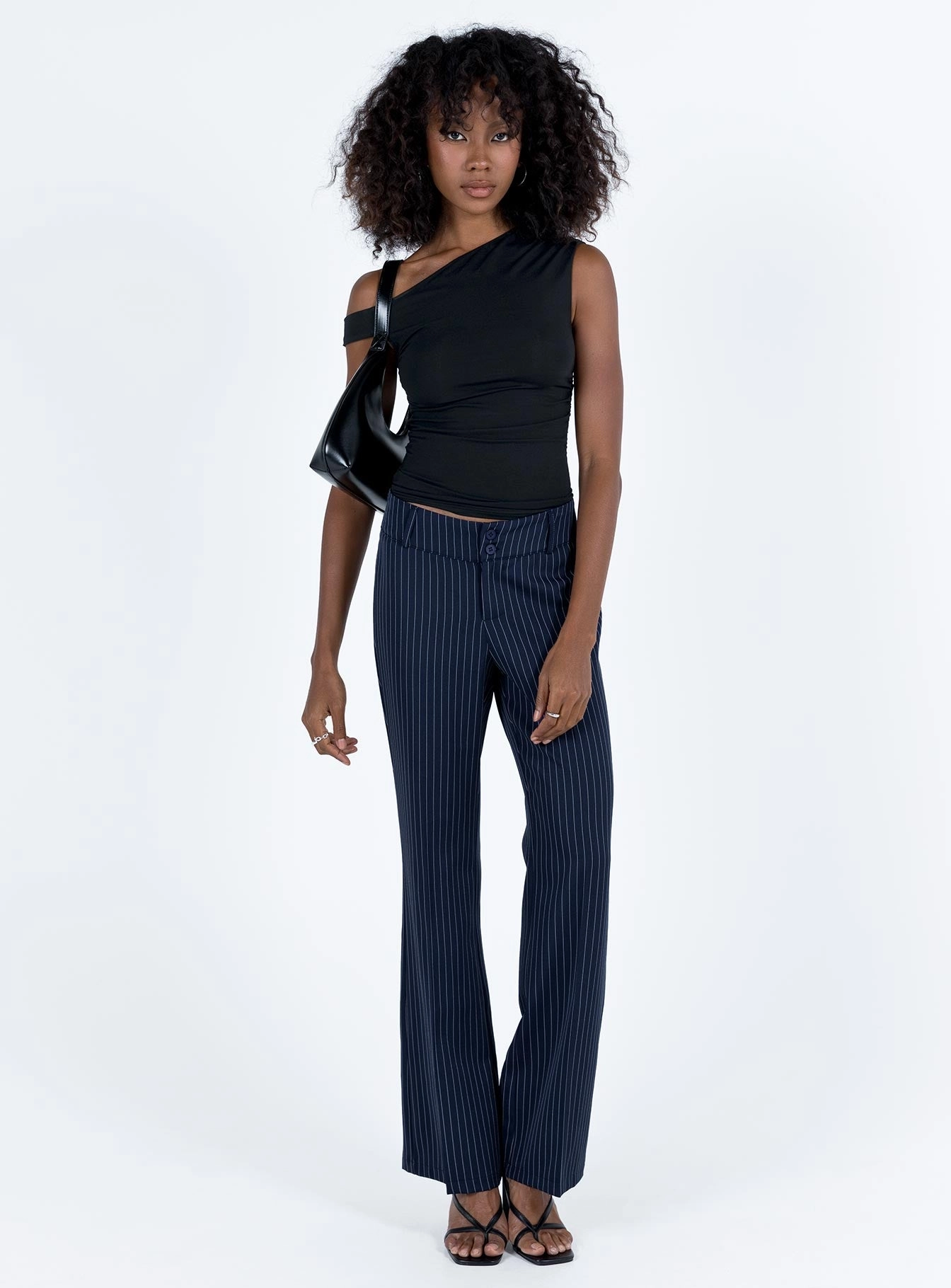 Archette Pant Navy Pinstripe Trendy Appeal Casual Chic Look