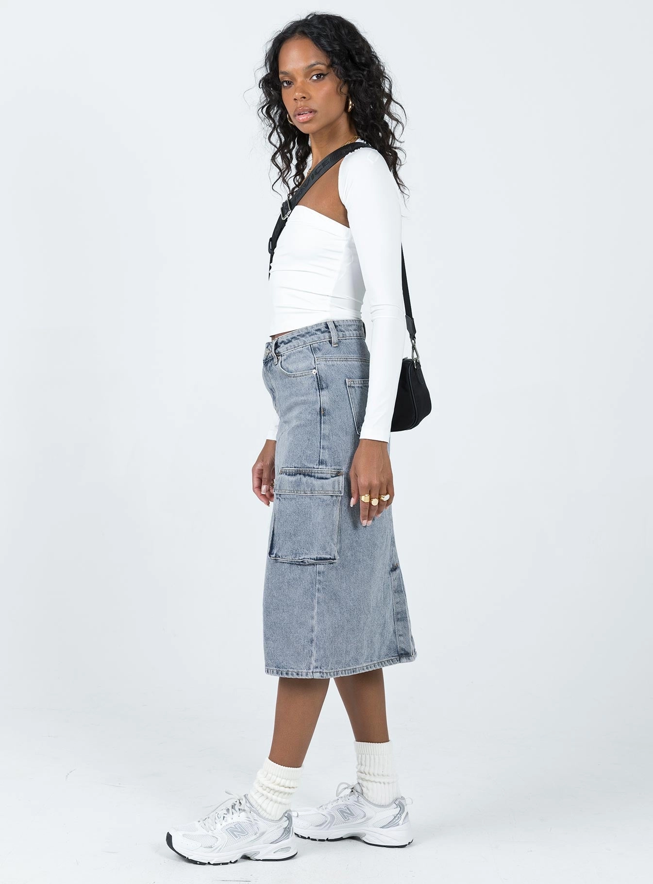 Ariaahs Cargo Midi Skirt Denim Metallic Finish Breathable