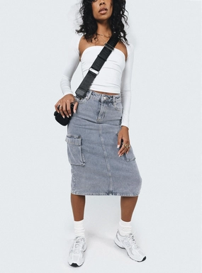 Ariaahs Cargo Midi Skirt Denim Calm Mood