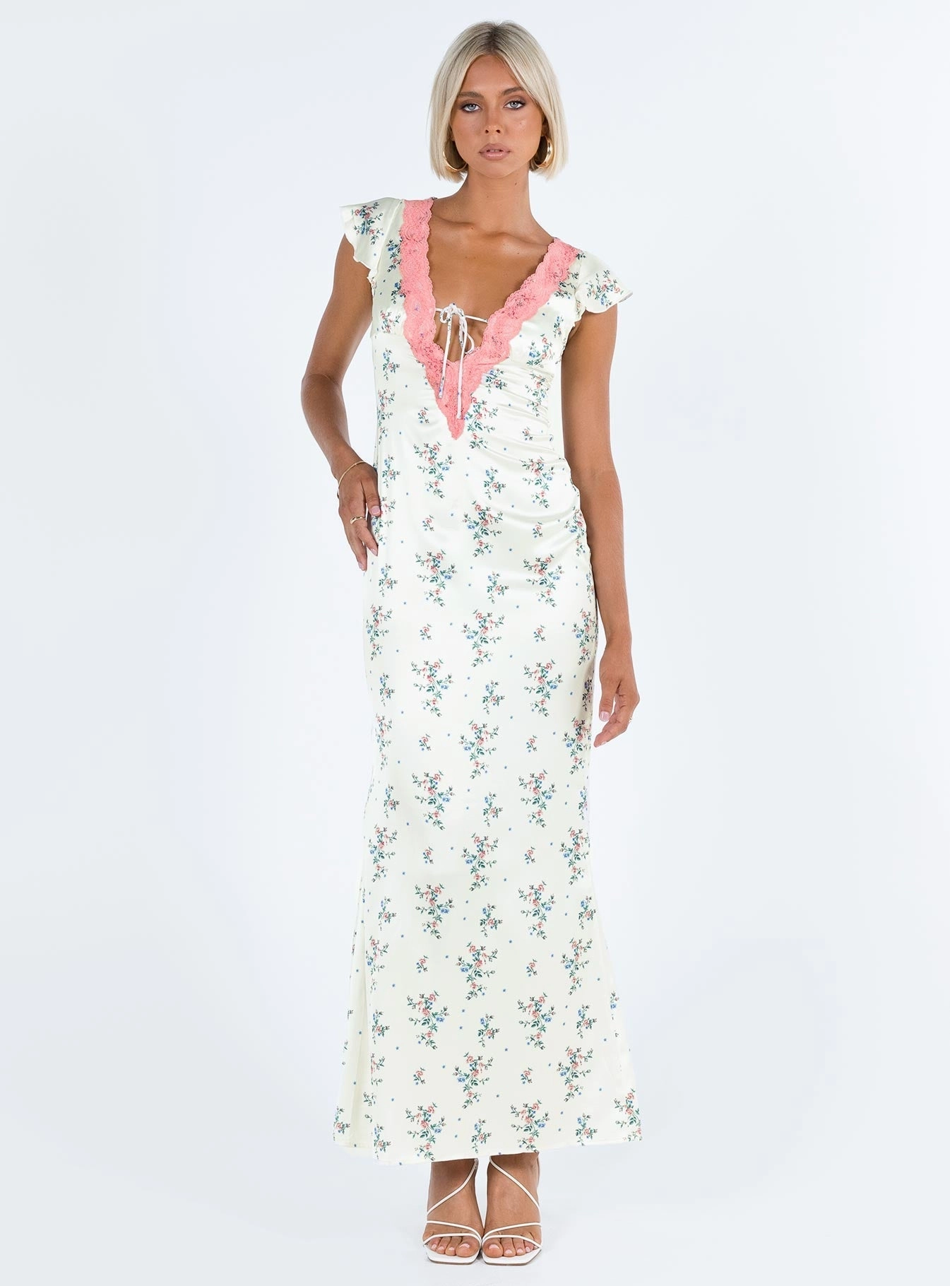 Cool Tone Armas Lace Trim Maxi Dress Floral