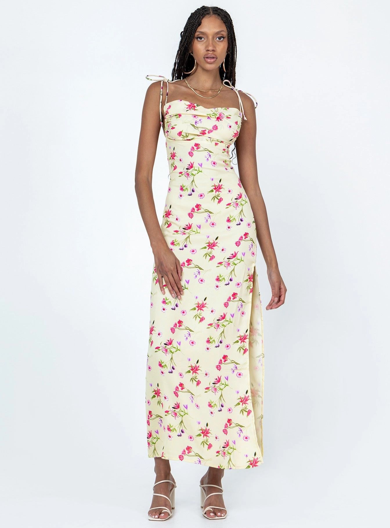 Arness Maxi Dress Yellow Floral Effortless Touch Balanced Texture