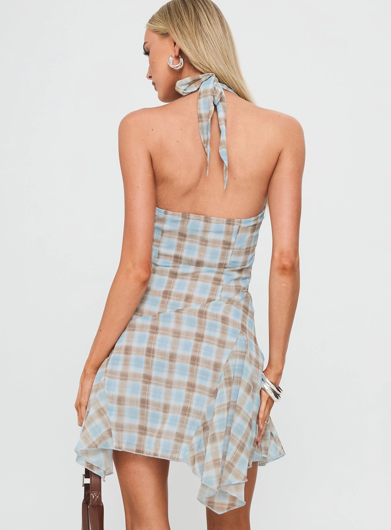 Chic Look Valorie Halter Mini Dress Blue Check