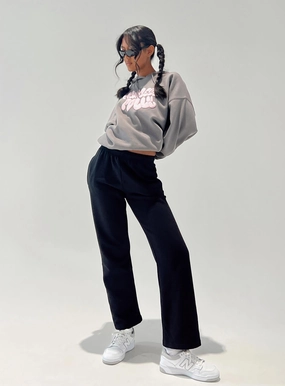 Flat Lock Seams Slim Waist Arya Straight Leg Track Pants Black
