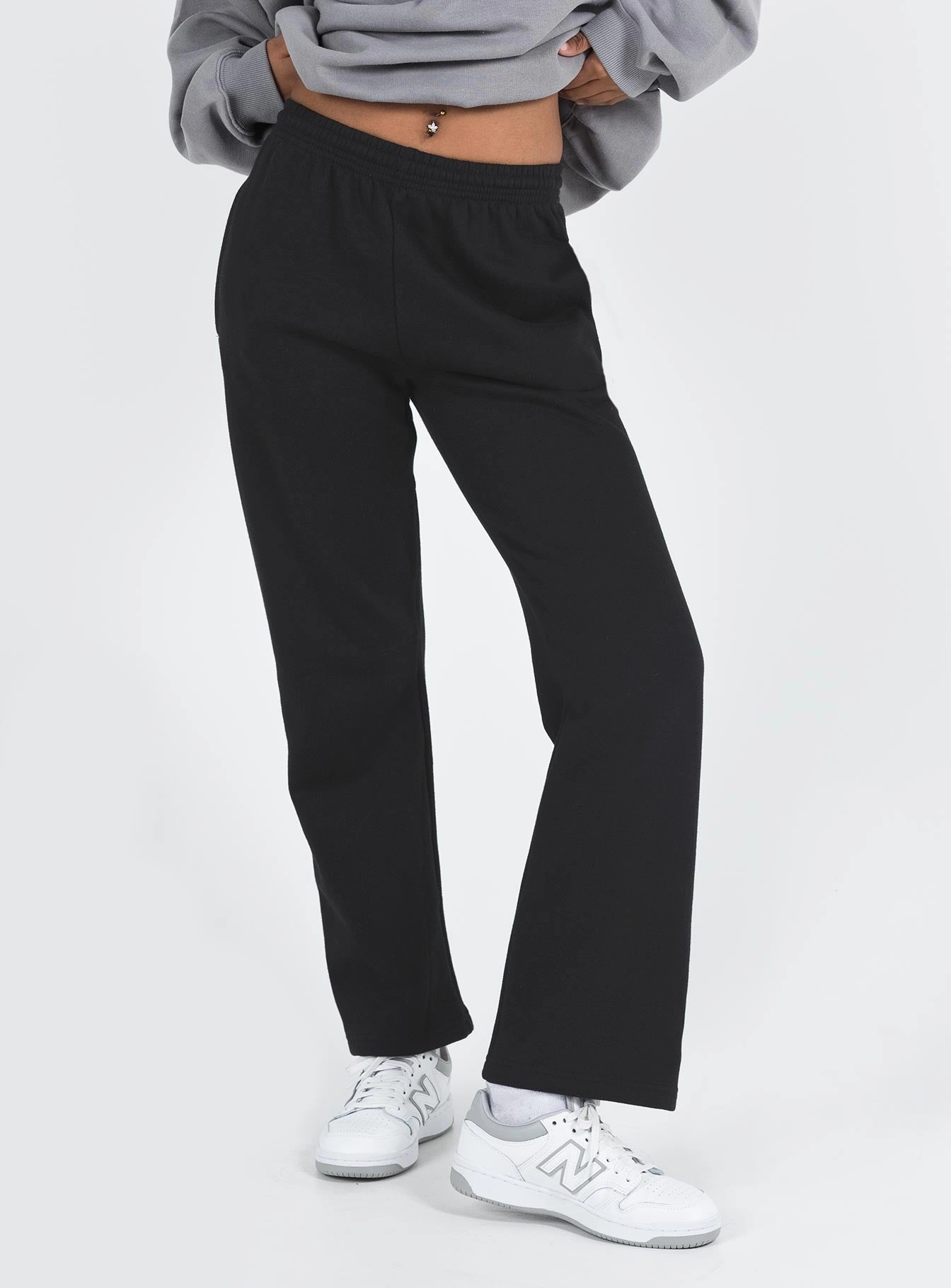 Arya Straight Leg Track Pants Black Travel Fit clean look