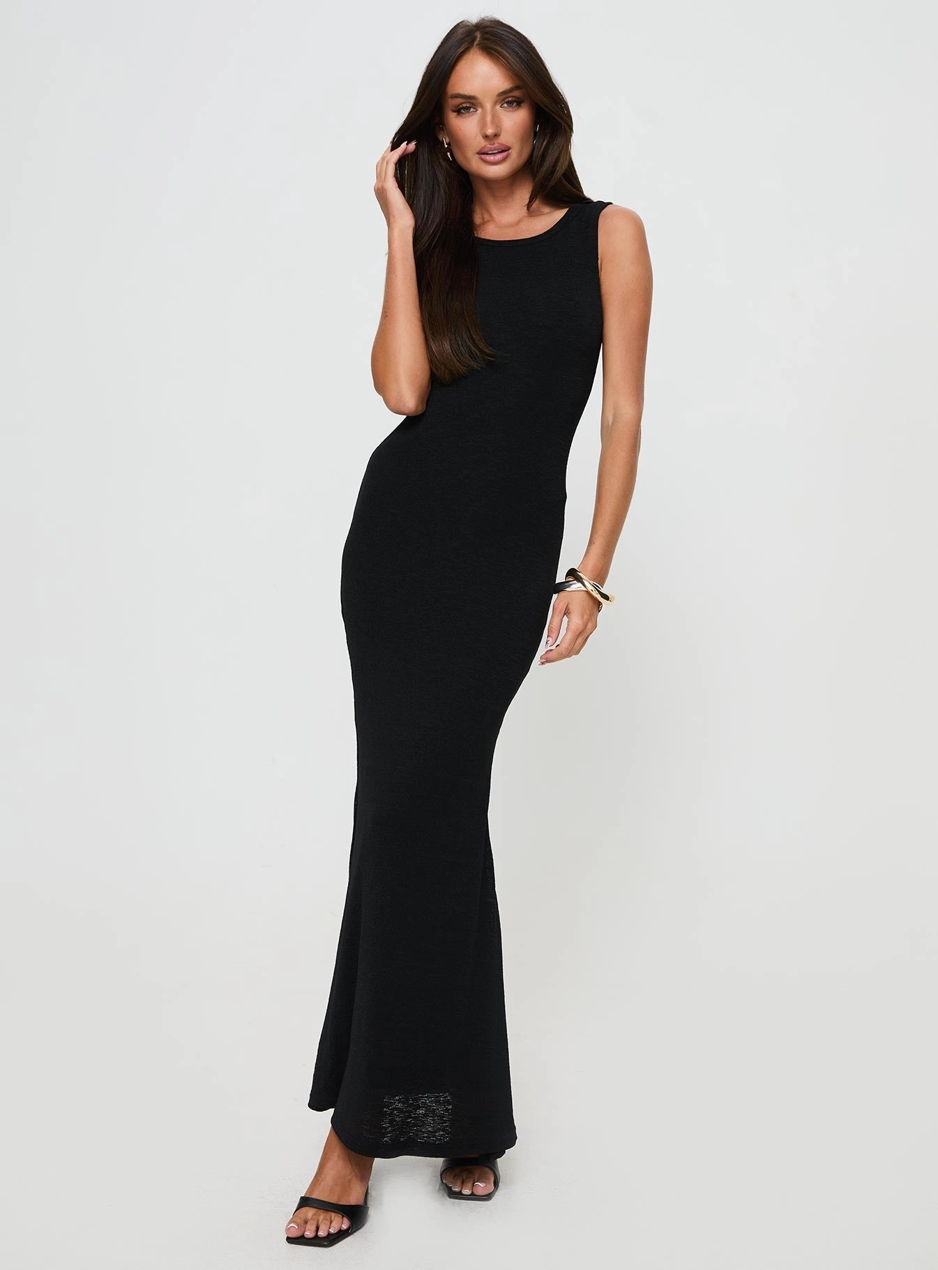 Ashen Maxi Dress Black Subtle pattern Anti-Static-Finish