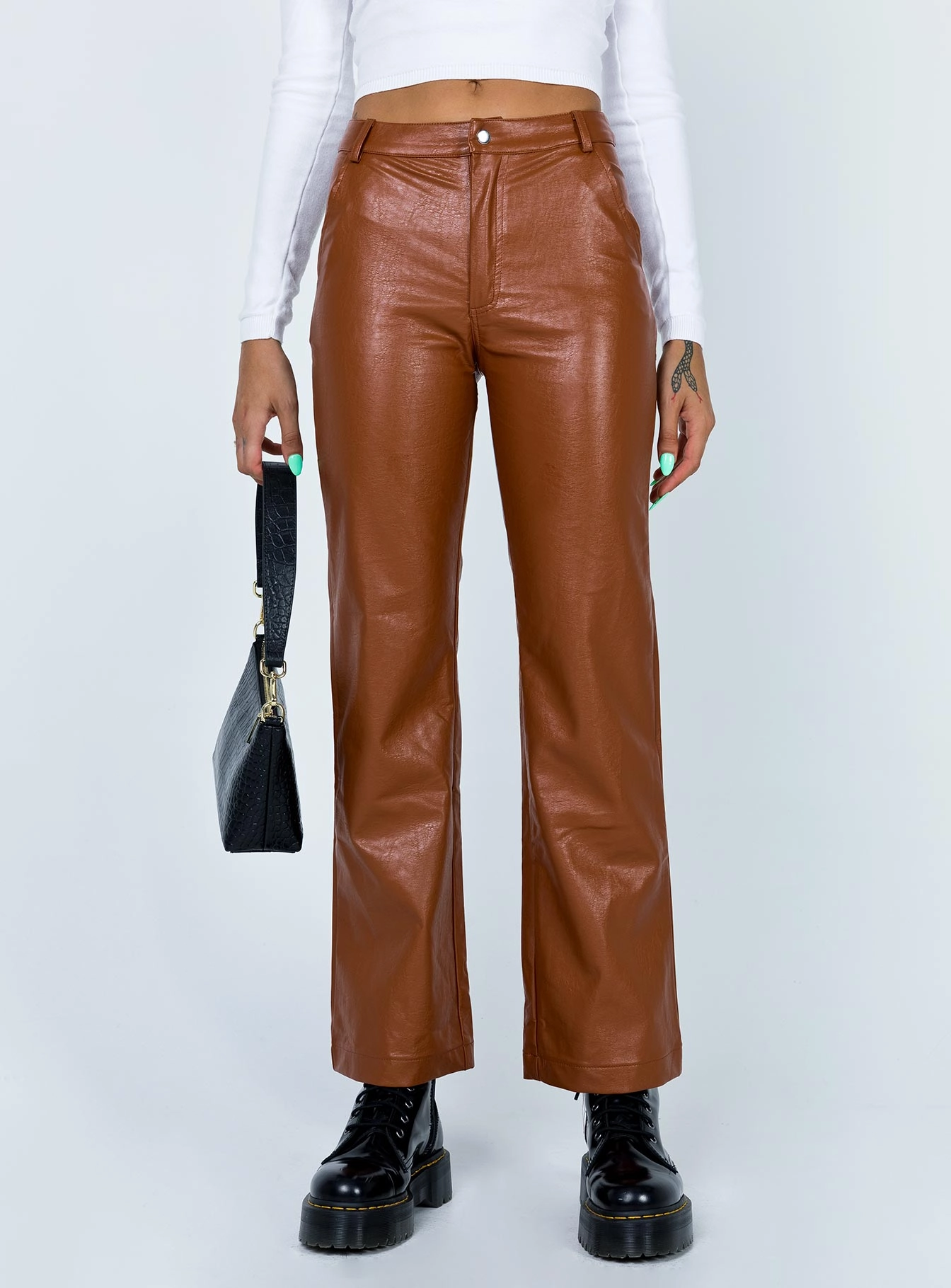 Ashlea PU Pants Brown Relaxed Look
