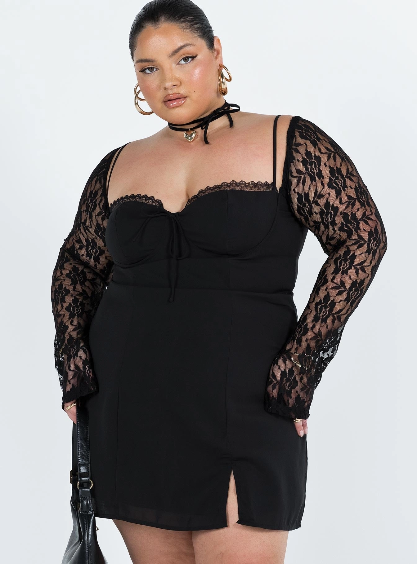 Ashwood Lace Sleeve Mini Dress Black Curve Dressy Yet Comfortable
