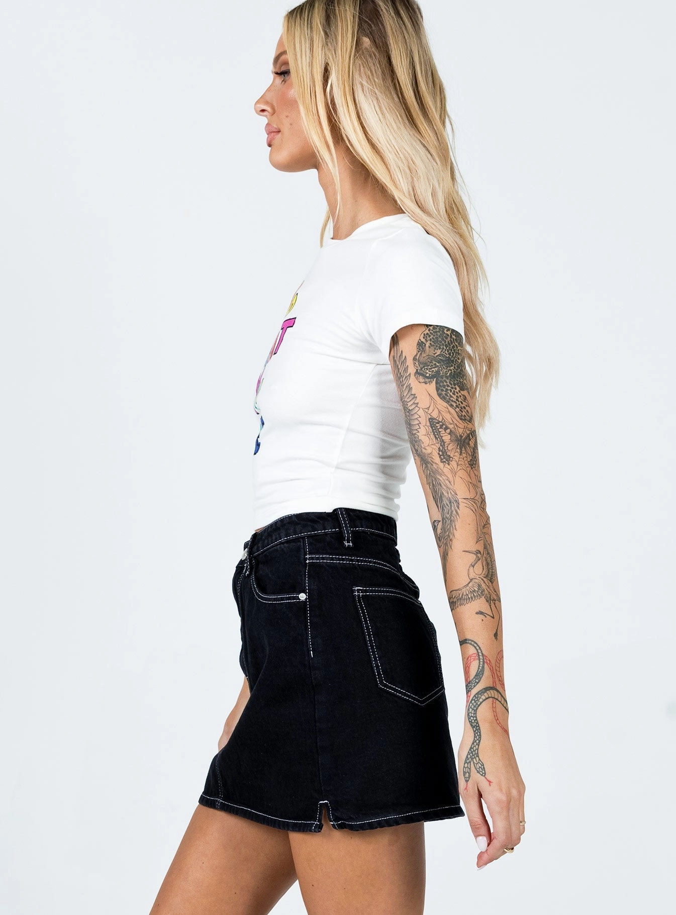 Comfy Style Aswan Constrast Stitch Mini Skirt Black