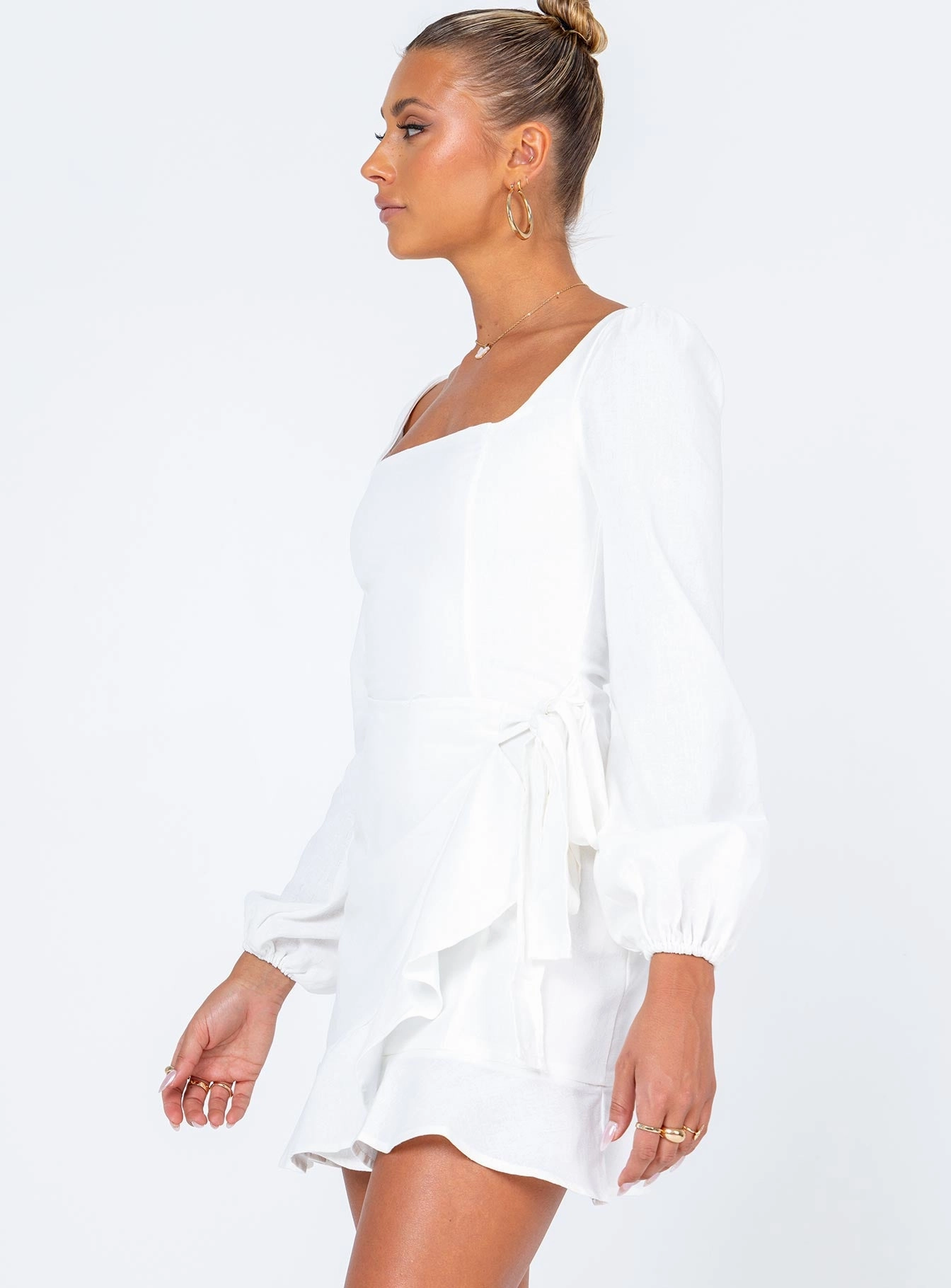 Fresh Texture Tiered-Skirt The Villa Mini Dress White