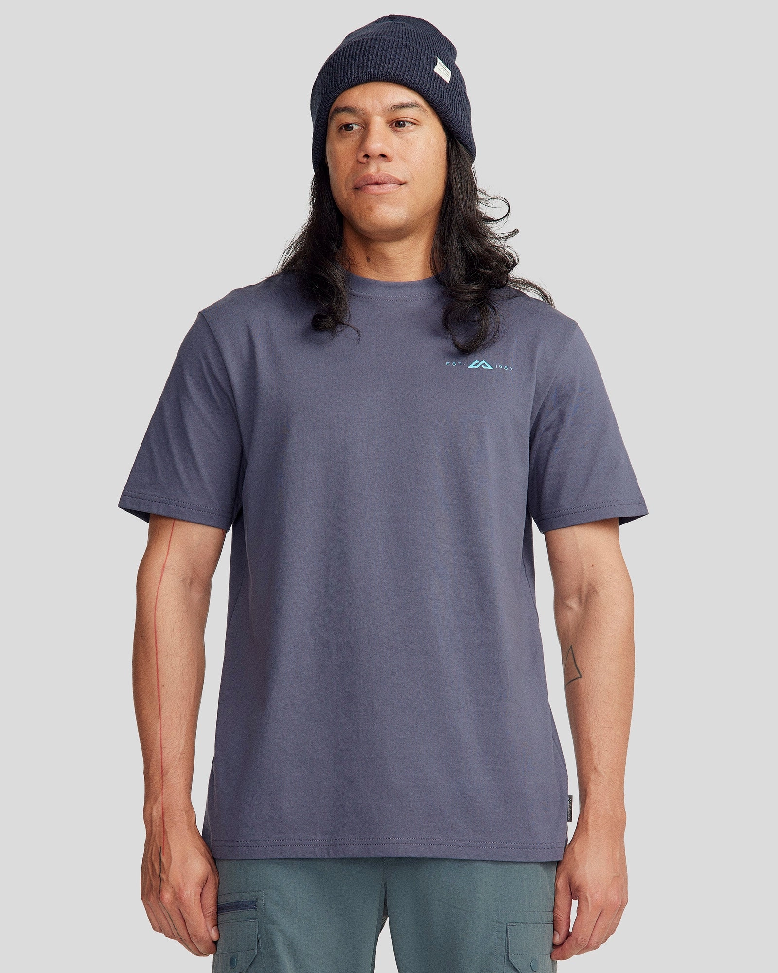 Winter Layer Men's Mountain Camo Organic Cotton T-shirt - Mid Navy