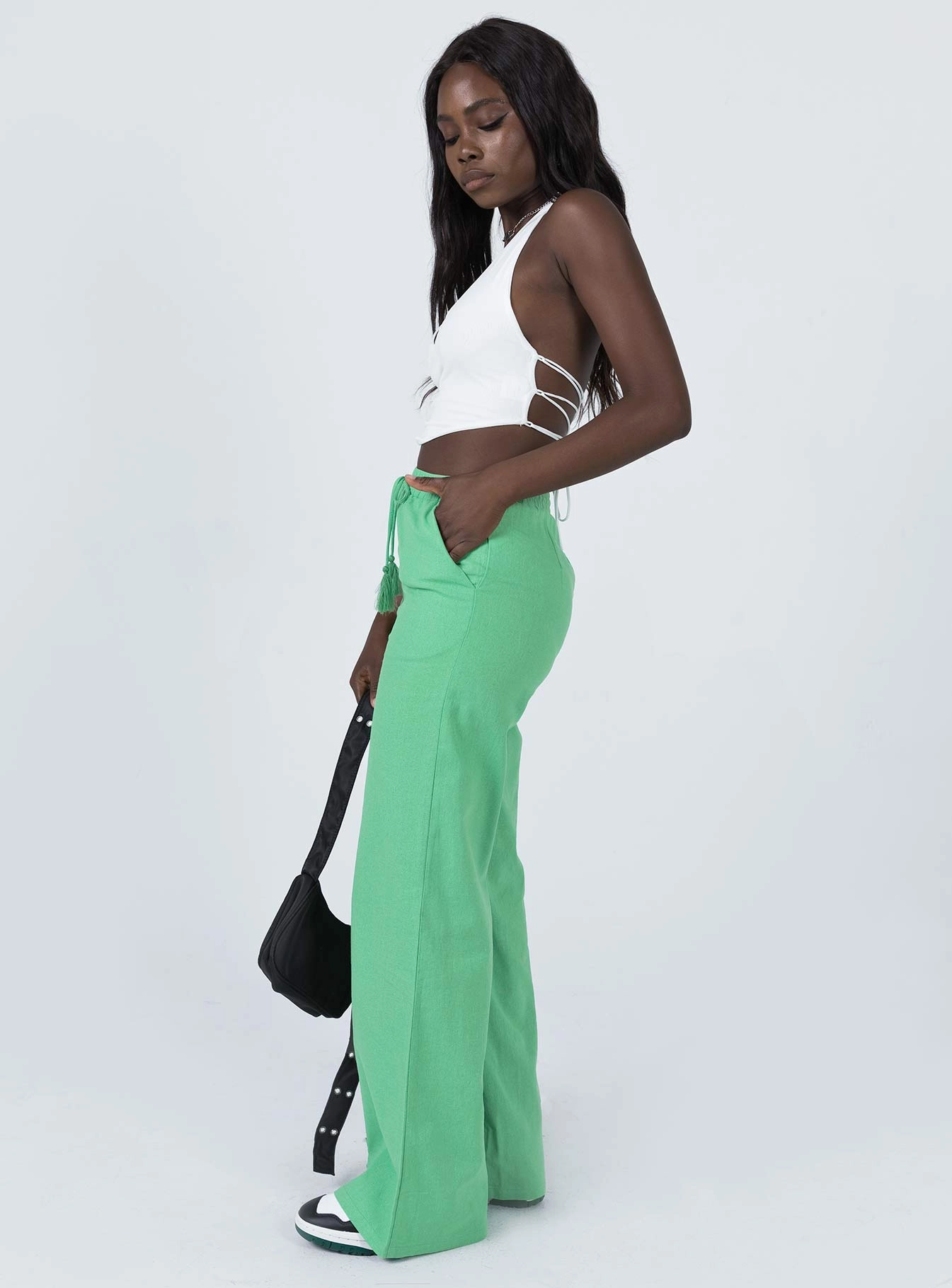 Aubrie Wide Leg Pants Green Anti Bacterial Treatment Seamless Design