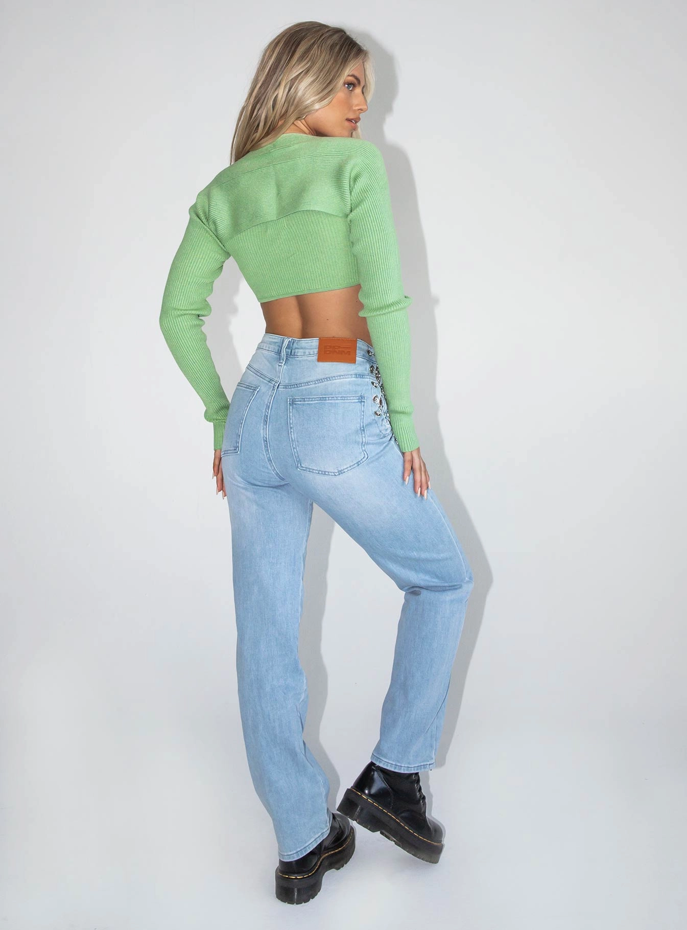 Curved Seam Construction Gym Ready Vibrant Bold Ashli Denim Jeans