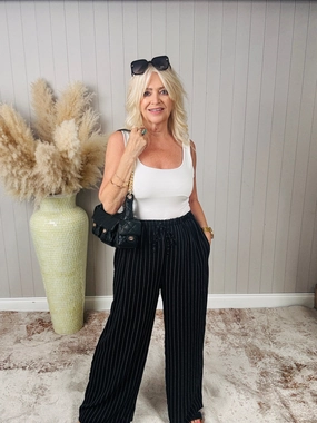 LowProfileStitching Avery Pinstripe Trousers Black