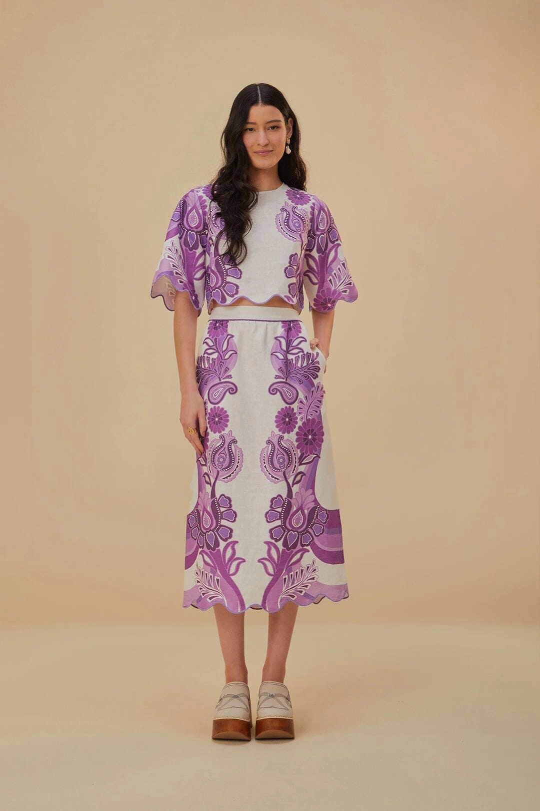 Color Festival Cream Euroflax? Midi Skirt flowy silhouette Stretch Fabric