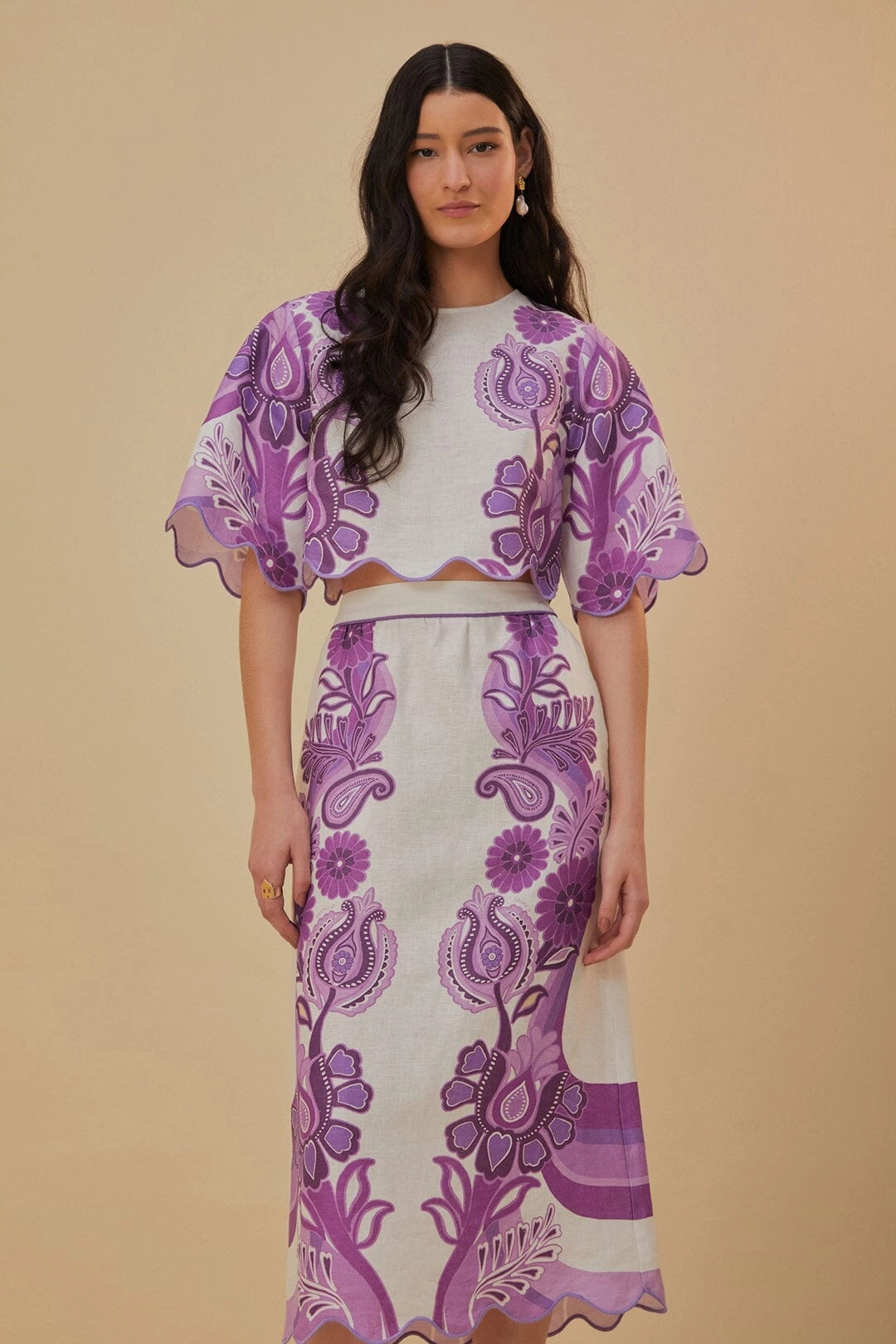 Color Festival Cream Euroflax? Midi Skirt Elegant Texture