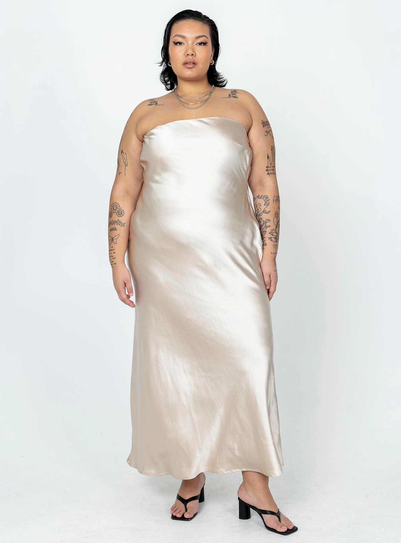 Haley Maxi Dress Champagne Curve Jewel Accent