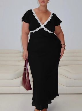 Barbarita Lace Maxi Dress Black Curve Elegant Layer