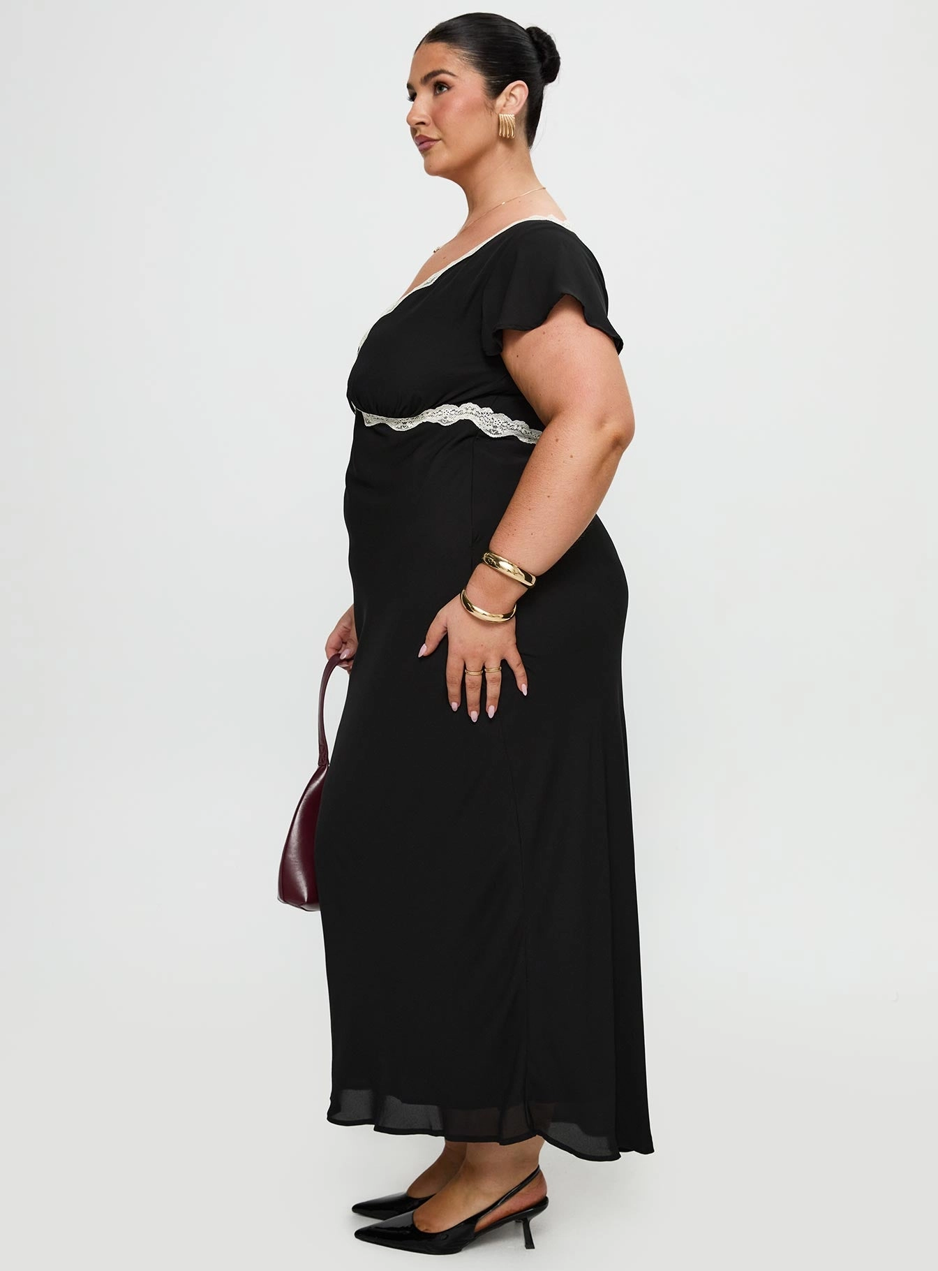 Barbarita Lace Maxi Dress Black Curve Silk Shine Fit Focused