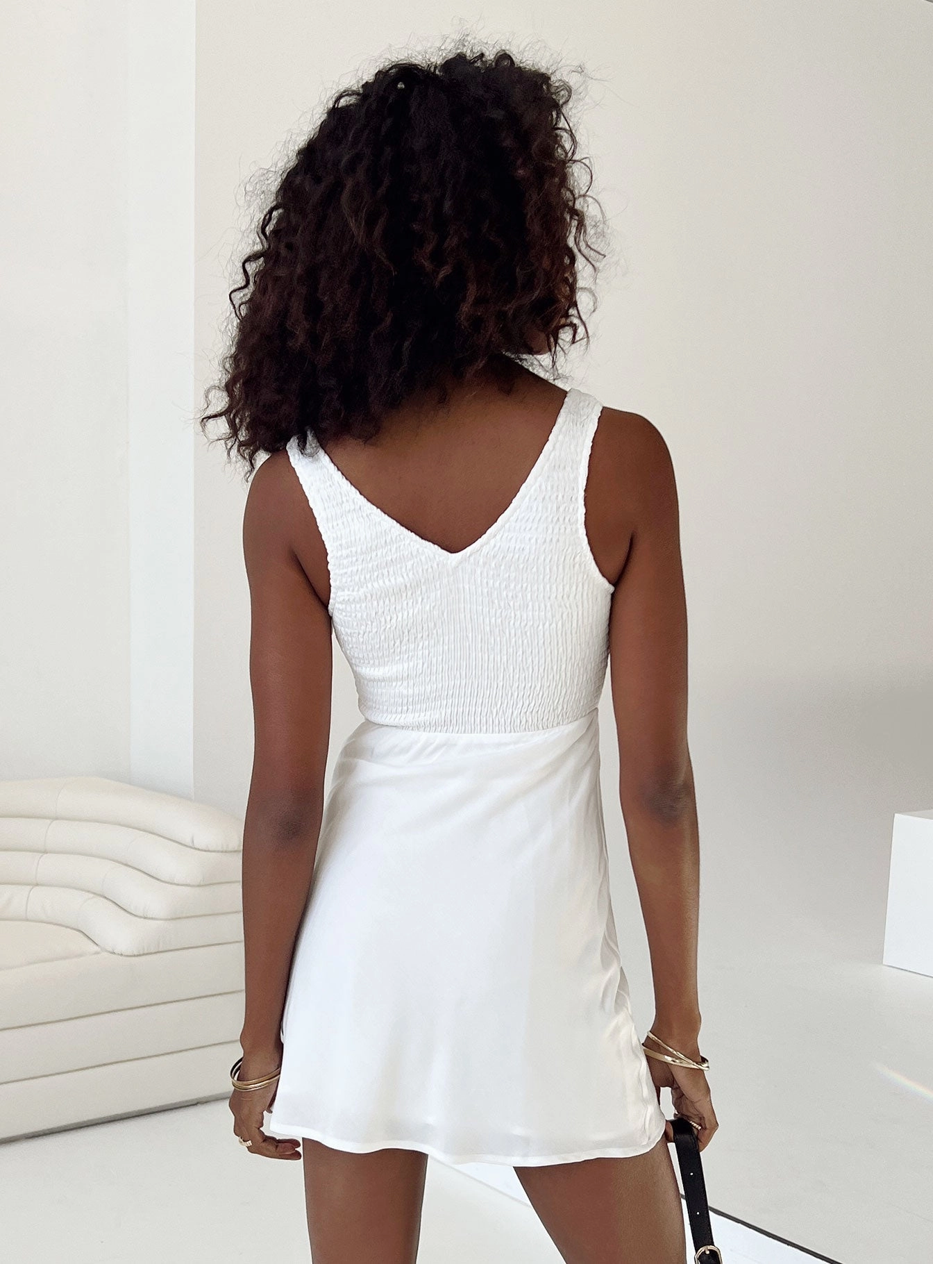 Bareena Mini Dress White Satin Soft