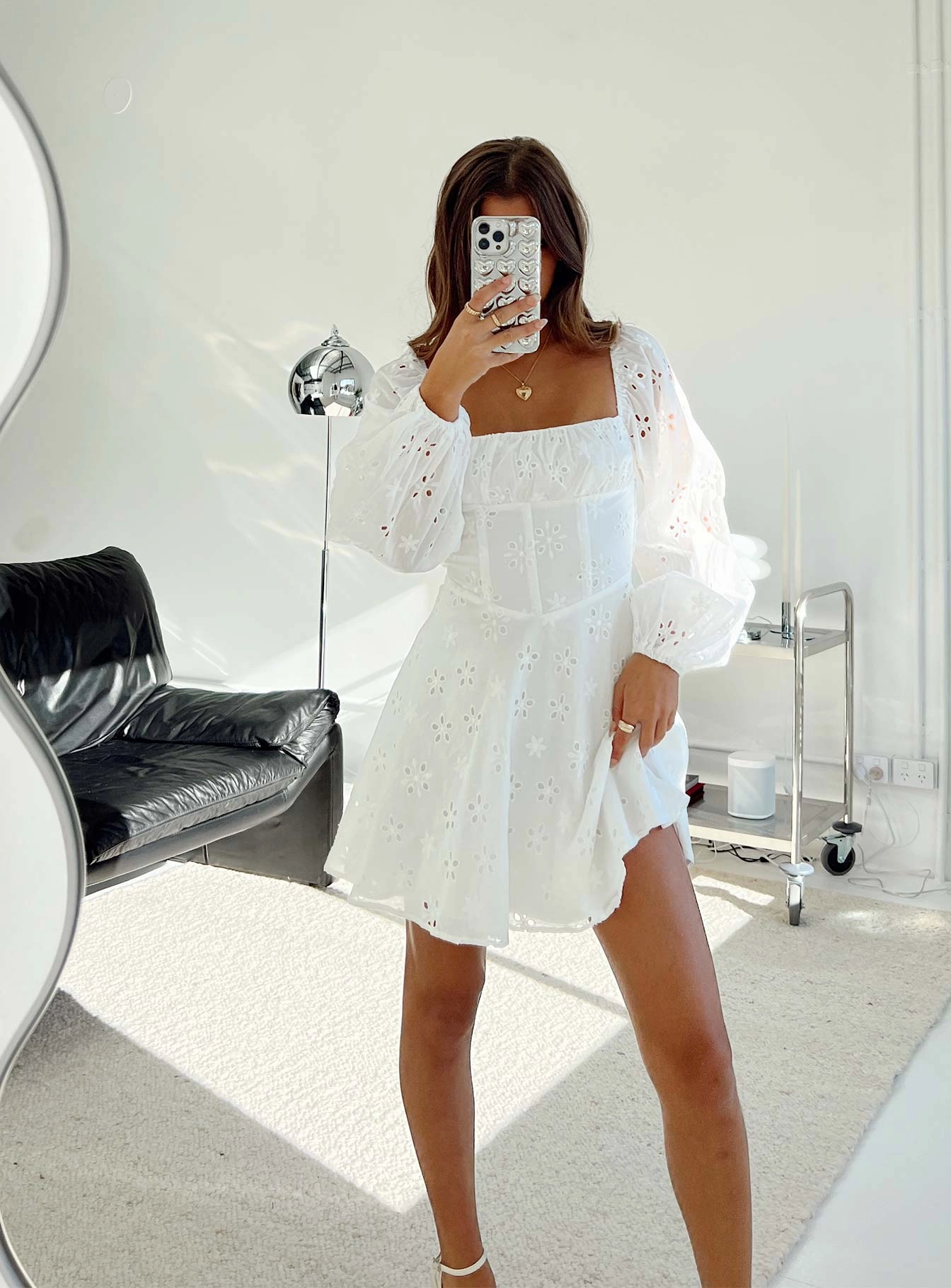Barrera Long Sleeve Mini Dress White Polished Style