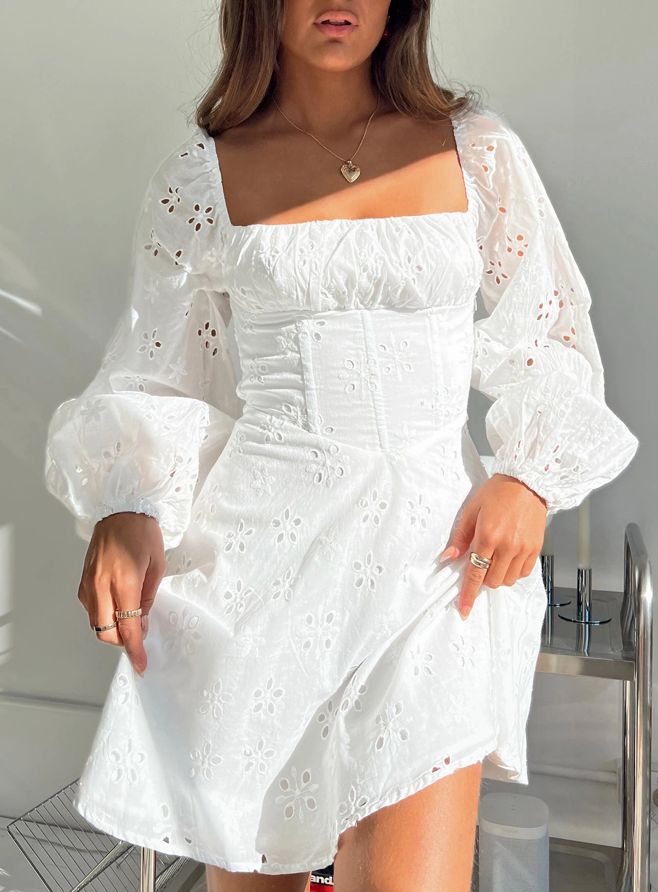 Barrera Long Sleeve Mini Dress White Countryside-Style Light Wear