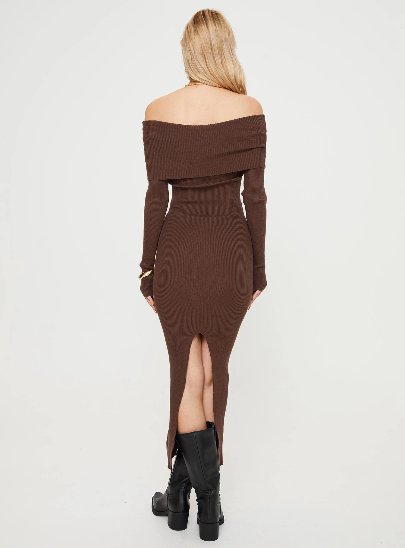 Phylis Off The Shoulder Maxi Dress Chocolate windproof