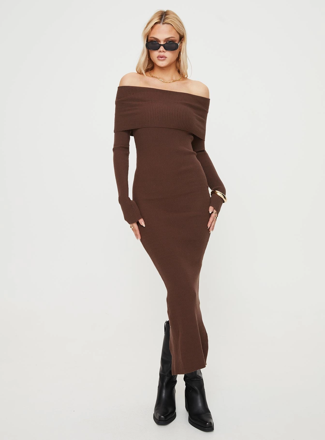Perfectly Crafted Art Spirit Phylis Off The Shoulder Maxi Dress Chocolate