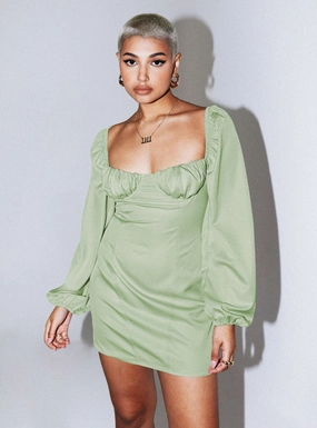 Be Mine Long Sleeve Mini Dress Green Front-Pocket All Moments