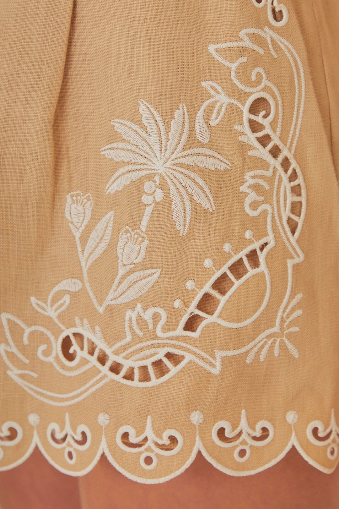 Flexible shape Khaki Embroidered Euroflax? Premium Linen Shorts