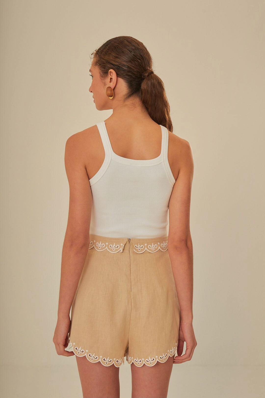 Recycled Elastic Trim Khaki Embroidered Euroflax? Premium Linen Shorts