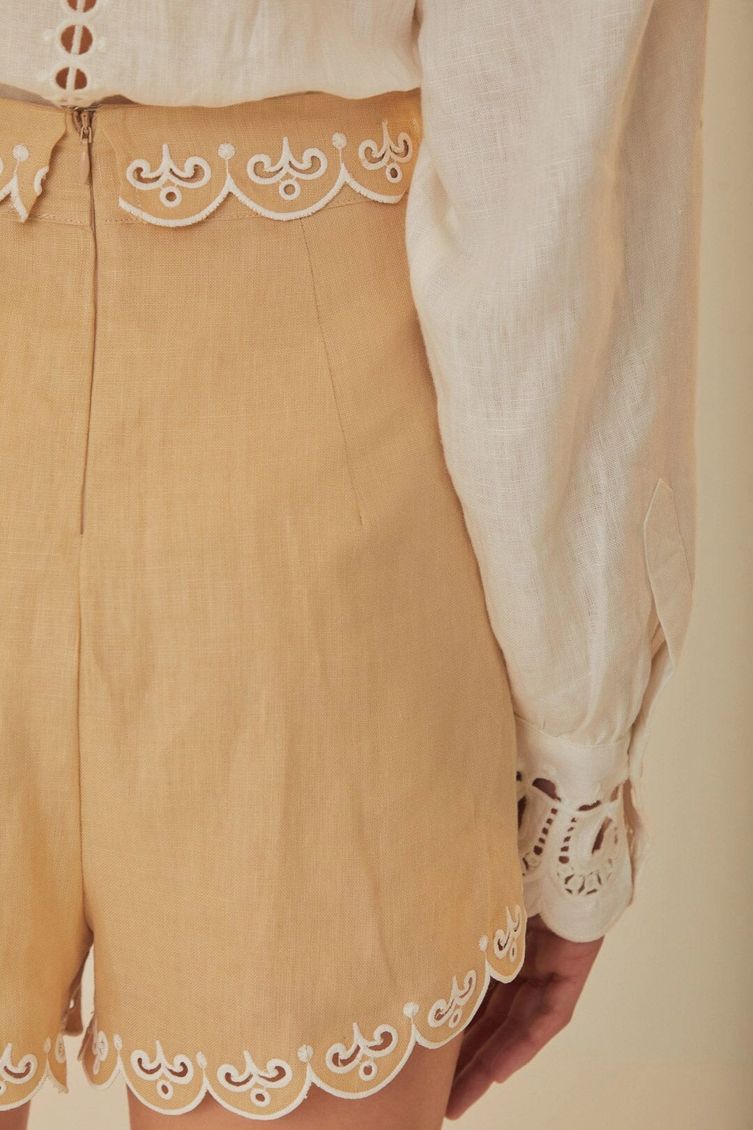 Bootcut style Light Design Khaki Embroidered Euroflax? Premium Linen Shorts