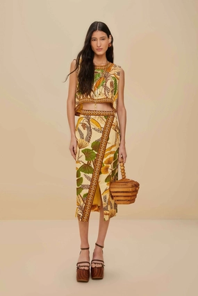 Sand Foliage Sketch LENZING? ECOVERO? Euroflax? Midi Skirt Local Artisan