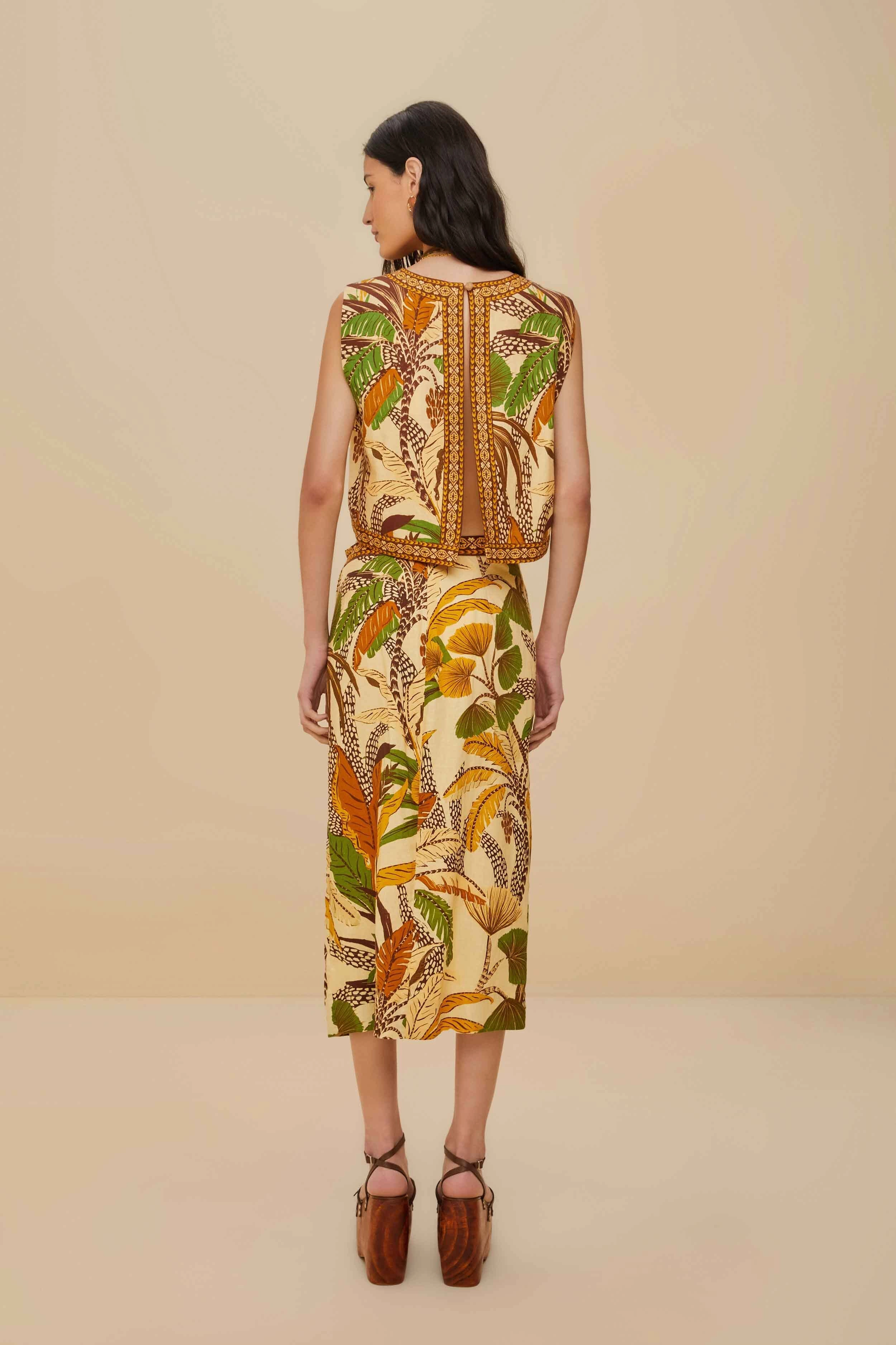 Functional Fashion Minimalist Layering Sand Foliage Sketch LENZING? ECOVERO? Euroflax? Midi Skirt