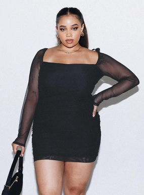 Seasonal Mood Charvi Long Sleeve Mini Dress Black Curve